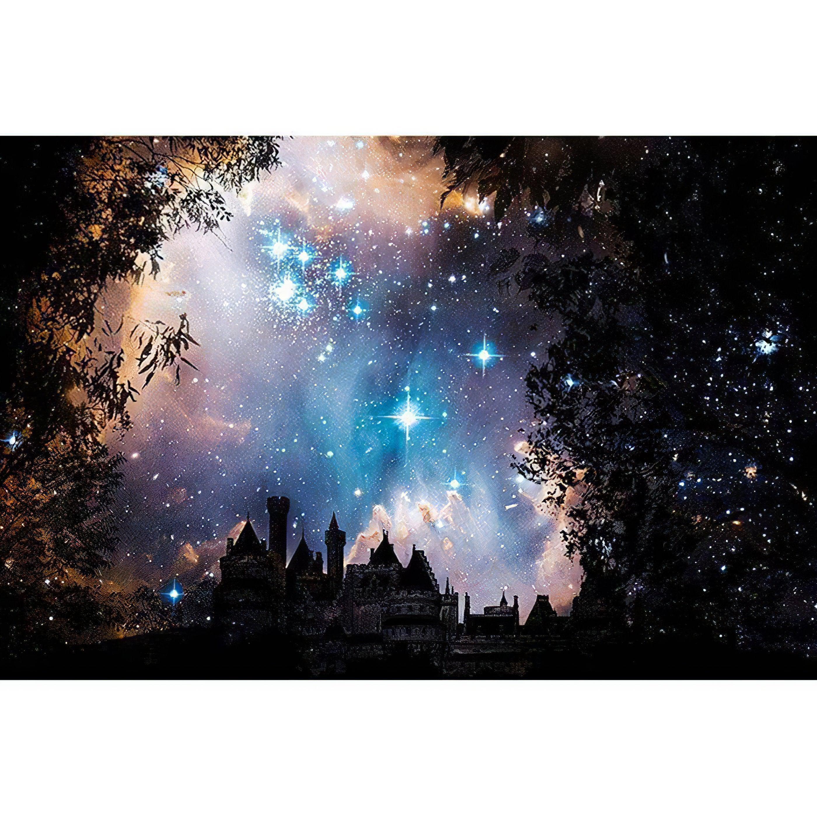 A fantastical merger of medieval grandeur and cosmic wonder, invoking dreams. Castle And Space - Diamondartlove