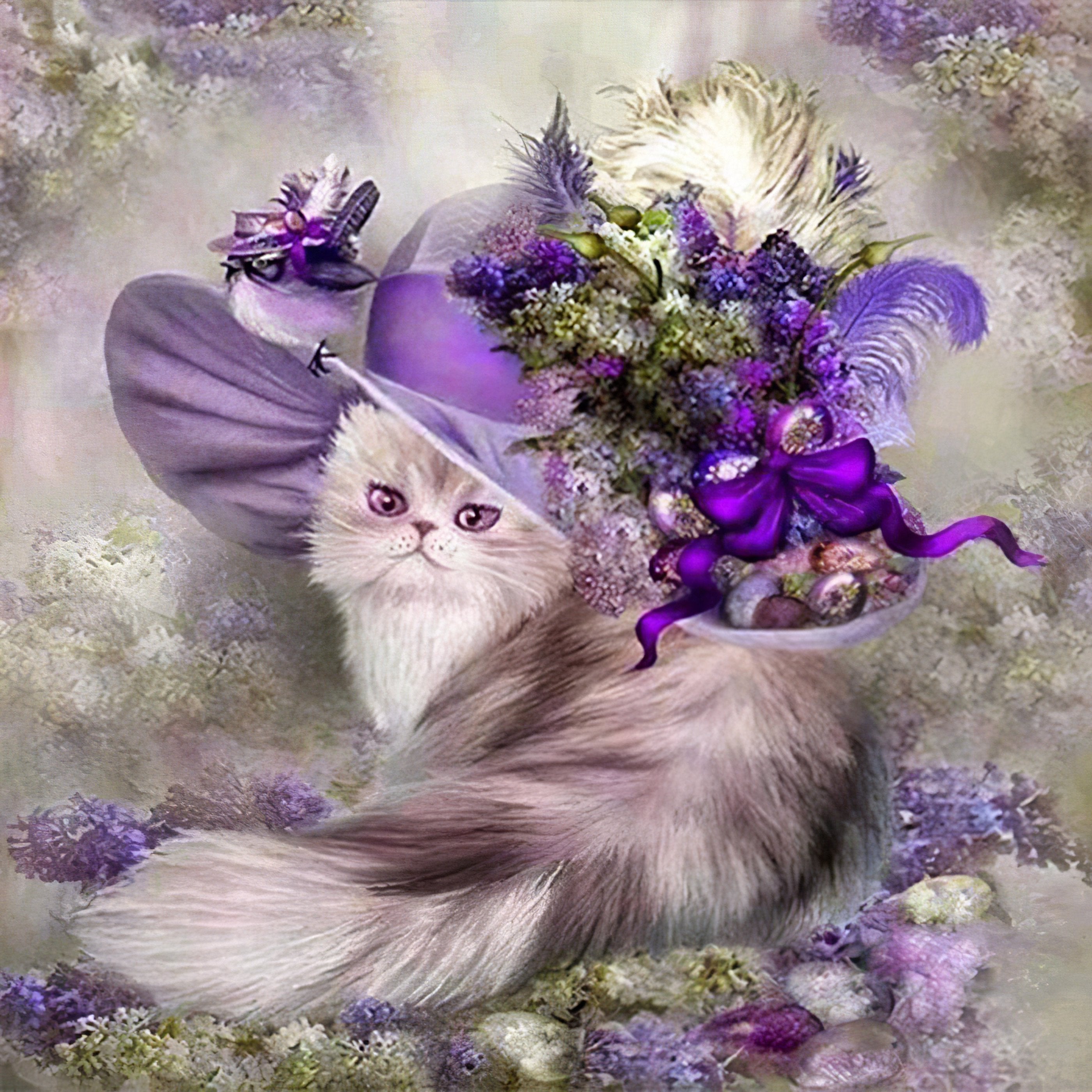 A whimsical depiction of a cat donning a hat, blending cuteness with a touch of elegance.Cat With A Hat - Diamondartlove