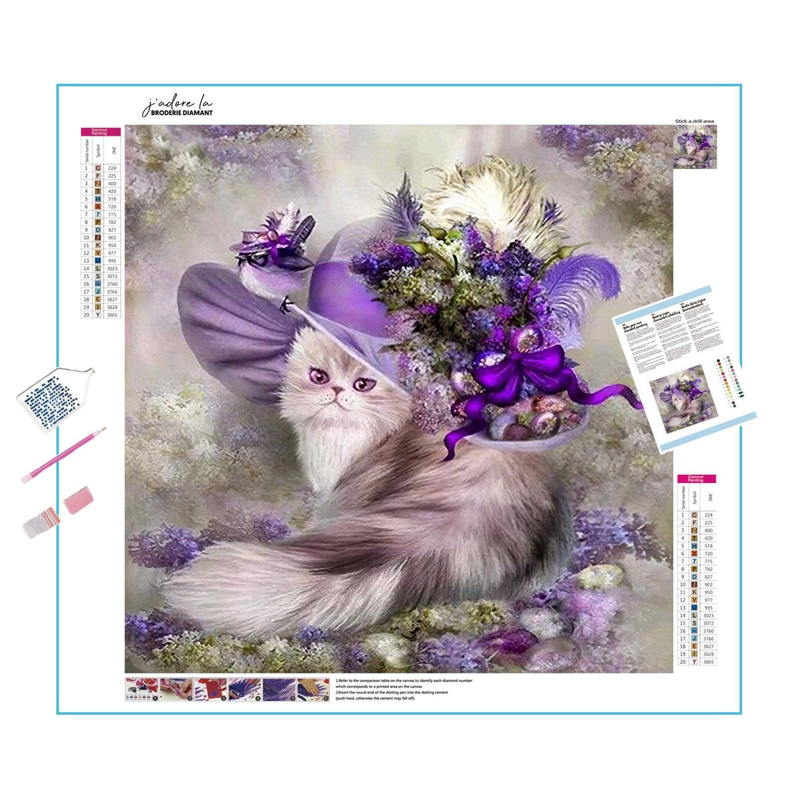 A whimsical depiction of a cat donning a hat, blending cuteness with a touch of elegance.Cat With A Hat - Diamondartlove