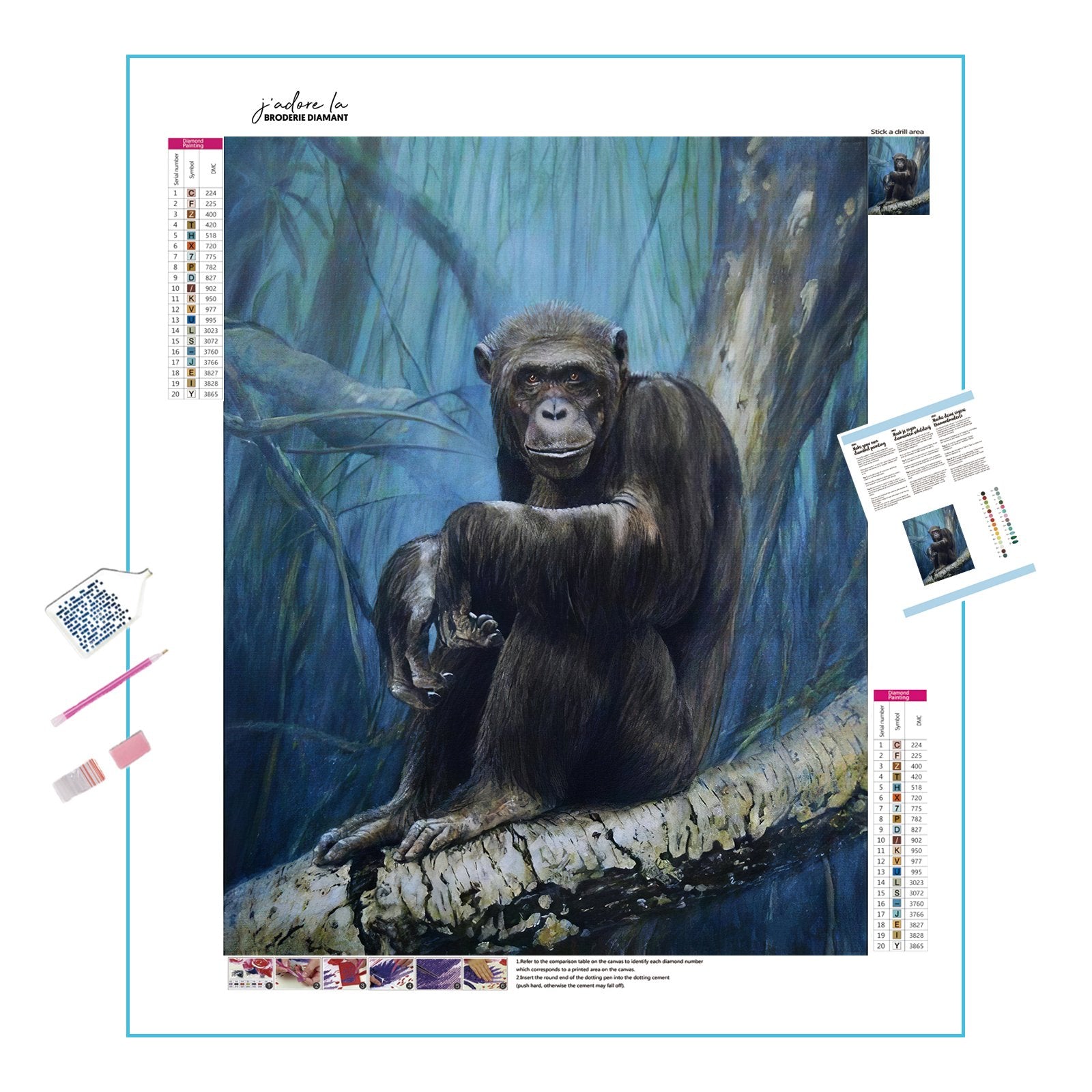 A chimpanzee perched in a tree, a moment caught in the wild. Chimpanzee In The Tree - Diamondartlove