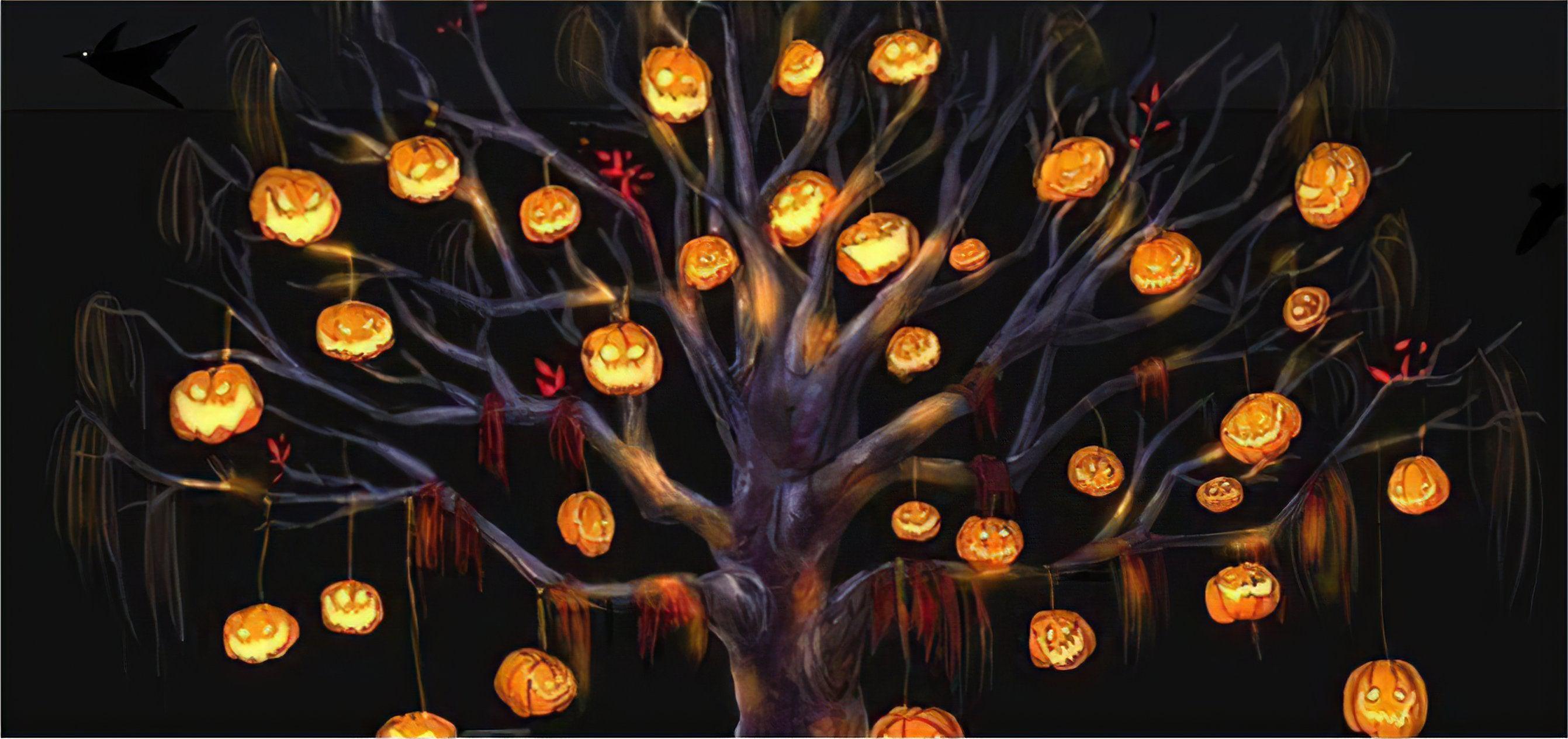 Explore the beauty of Pumpkin's Tree, a Halloween spectacle of glowing lanterns.Pumpkin'S Tree Of Halloween - Diamondartlove