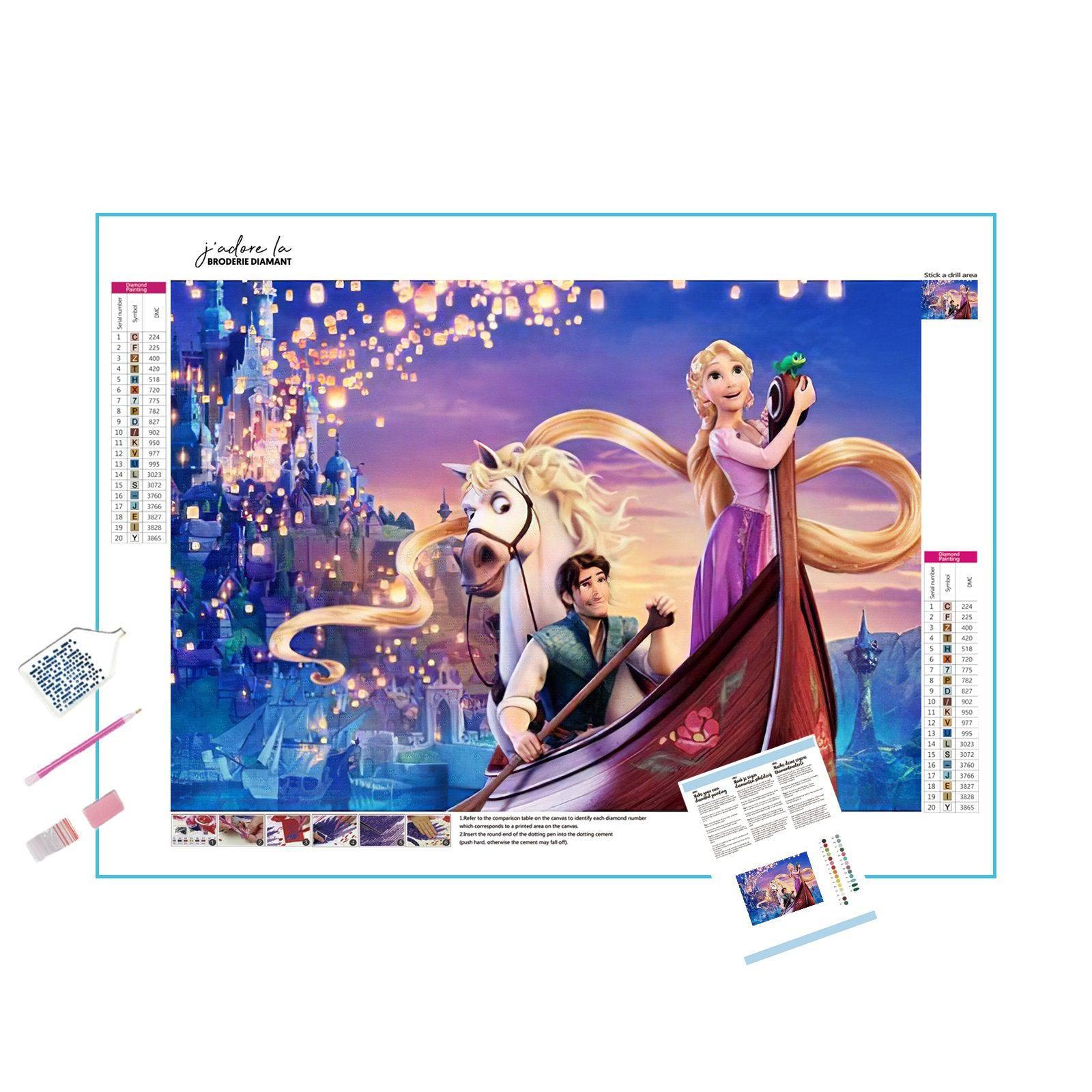 Relive a magical moment with Flynn and Rapunzel on a boat.Horse, Flynn And Rapunzel In Boat - Diamondartlove