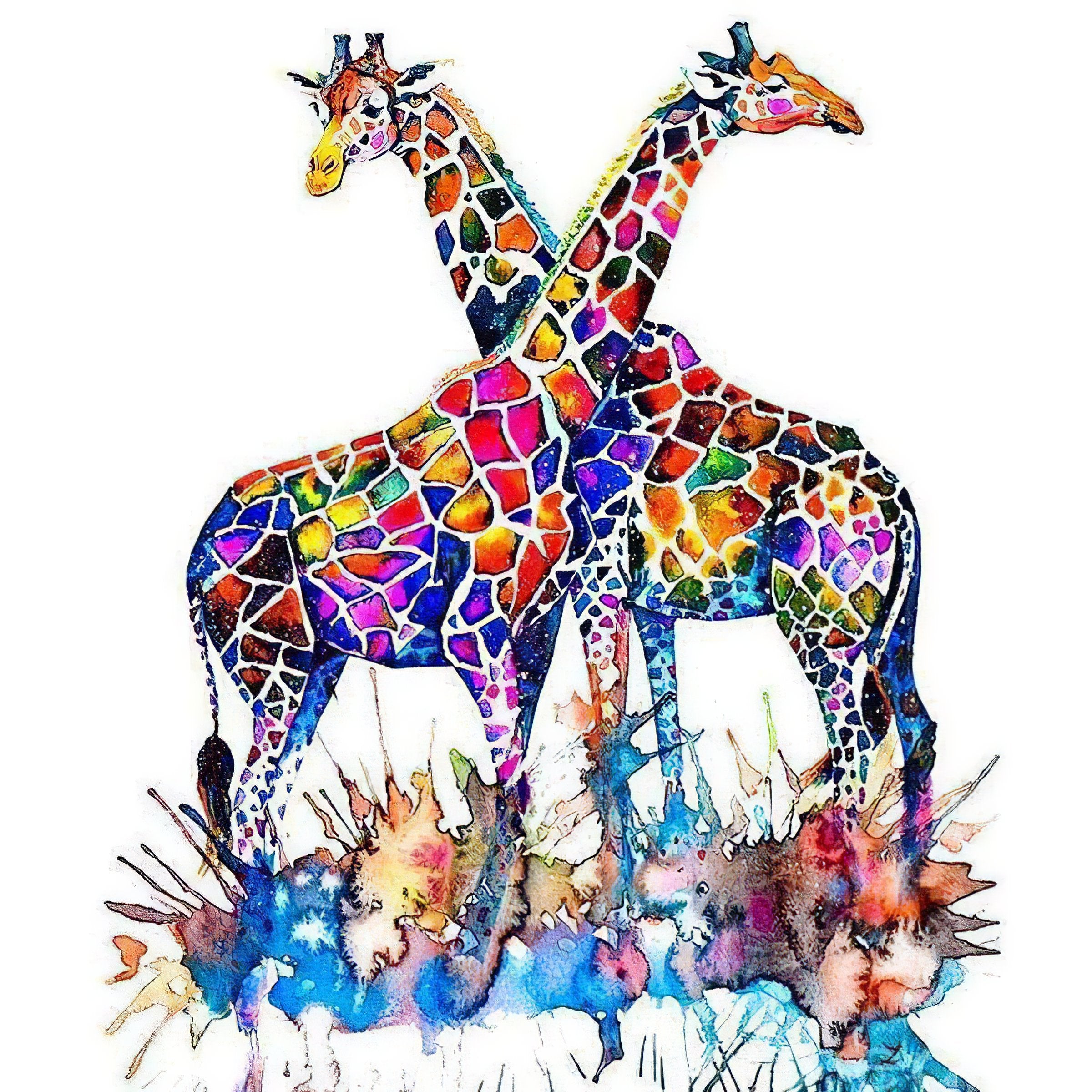 Two Colorful Giraffe