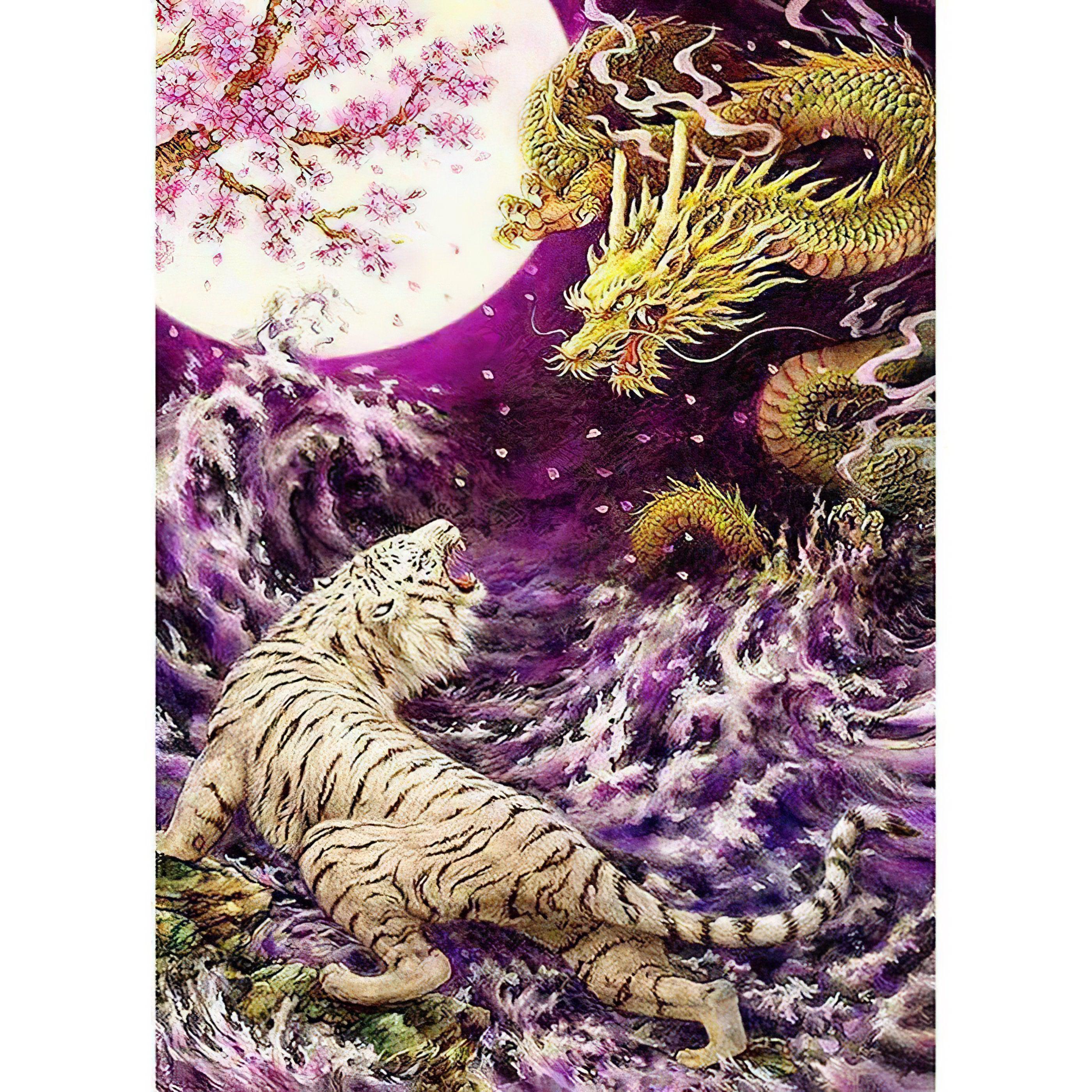 An epic battle between a Chinese dragon and a tiger, balance of power and grace.Chinese Dragon Vs Tiger - Diamondartlove