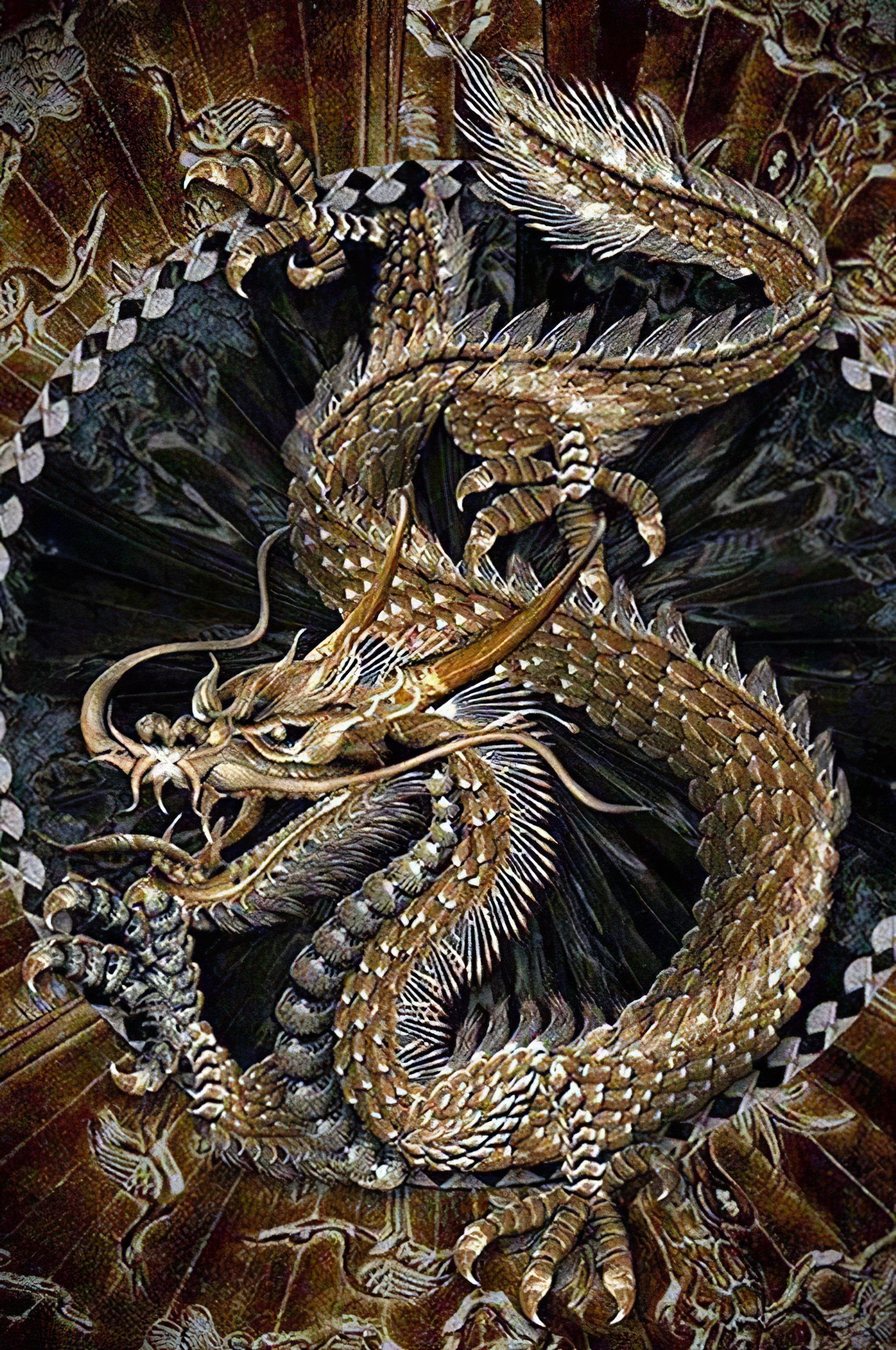 A majestic Chinese golden dragon, embodying strength, wisdom. Chinese Golden Dragon - Diamondartlove