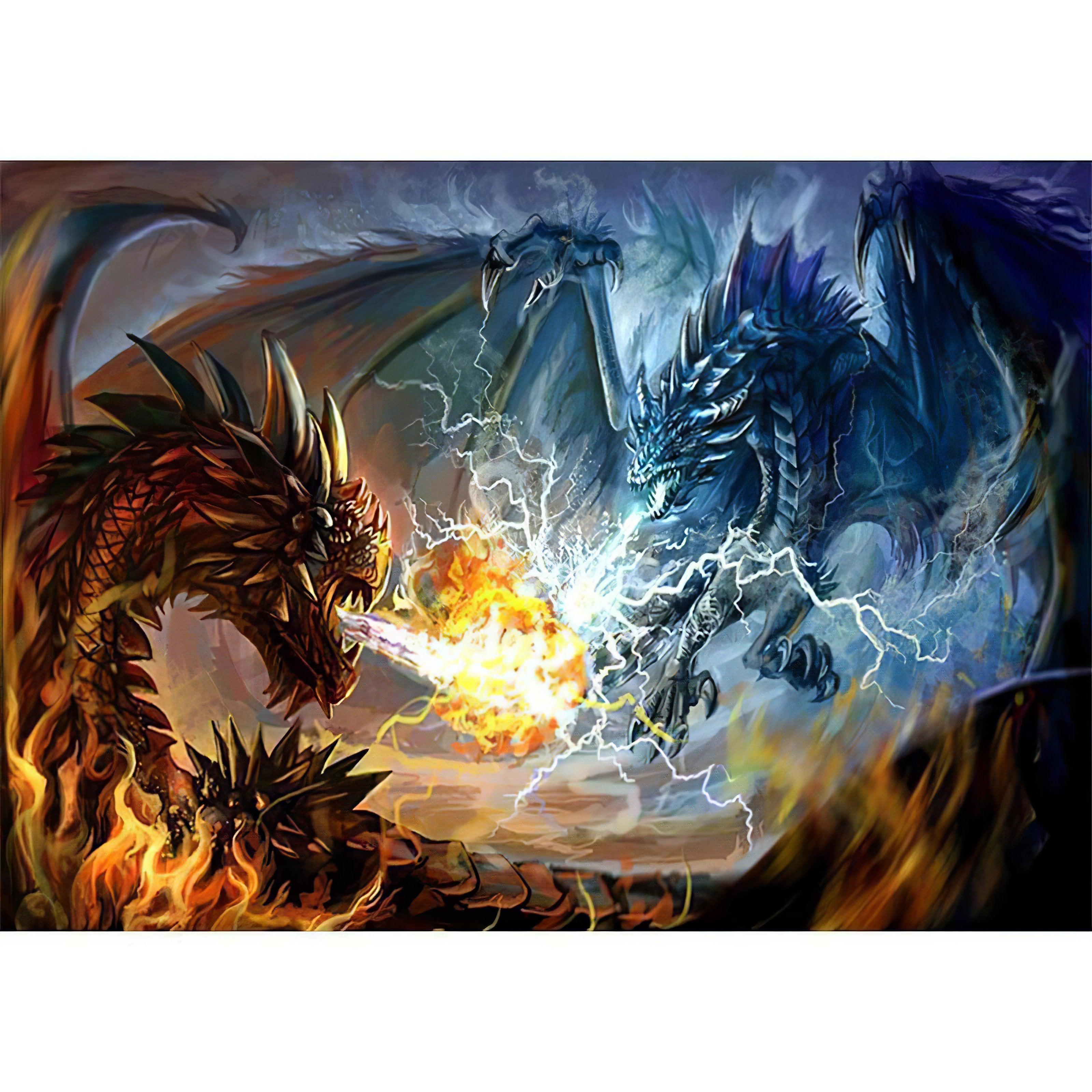 Epic battle between fire and lightning dragons unfolds.Fire Dragon Vs Lightning Dragon - Diamondartlove