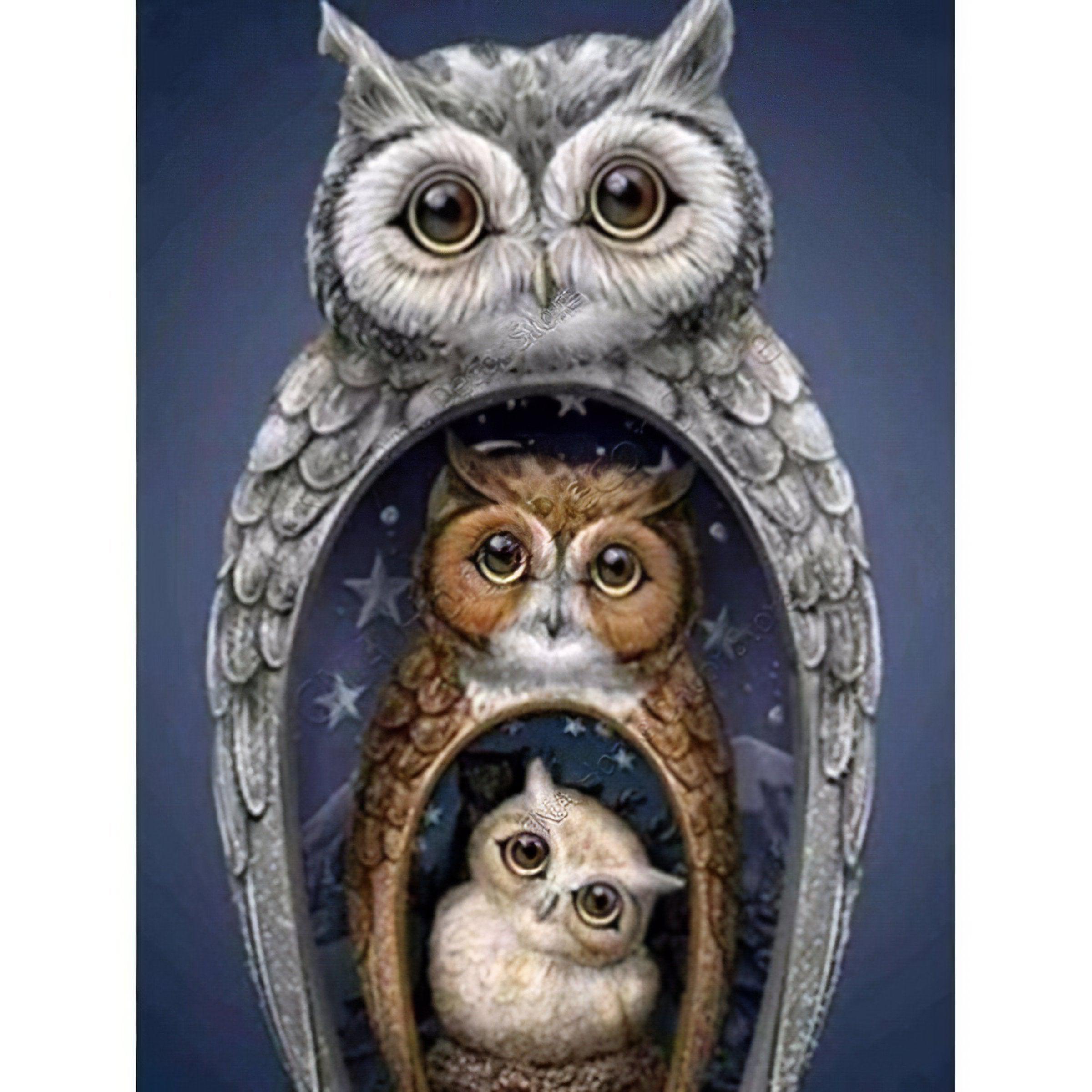 Experience the wise and serene presence of owl kin.Family Of Owl - Diamondartlove
