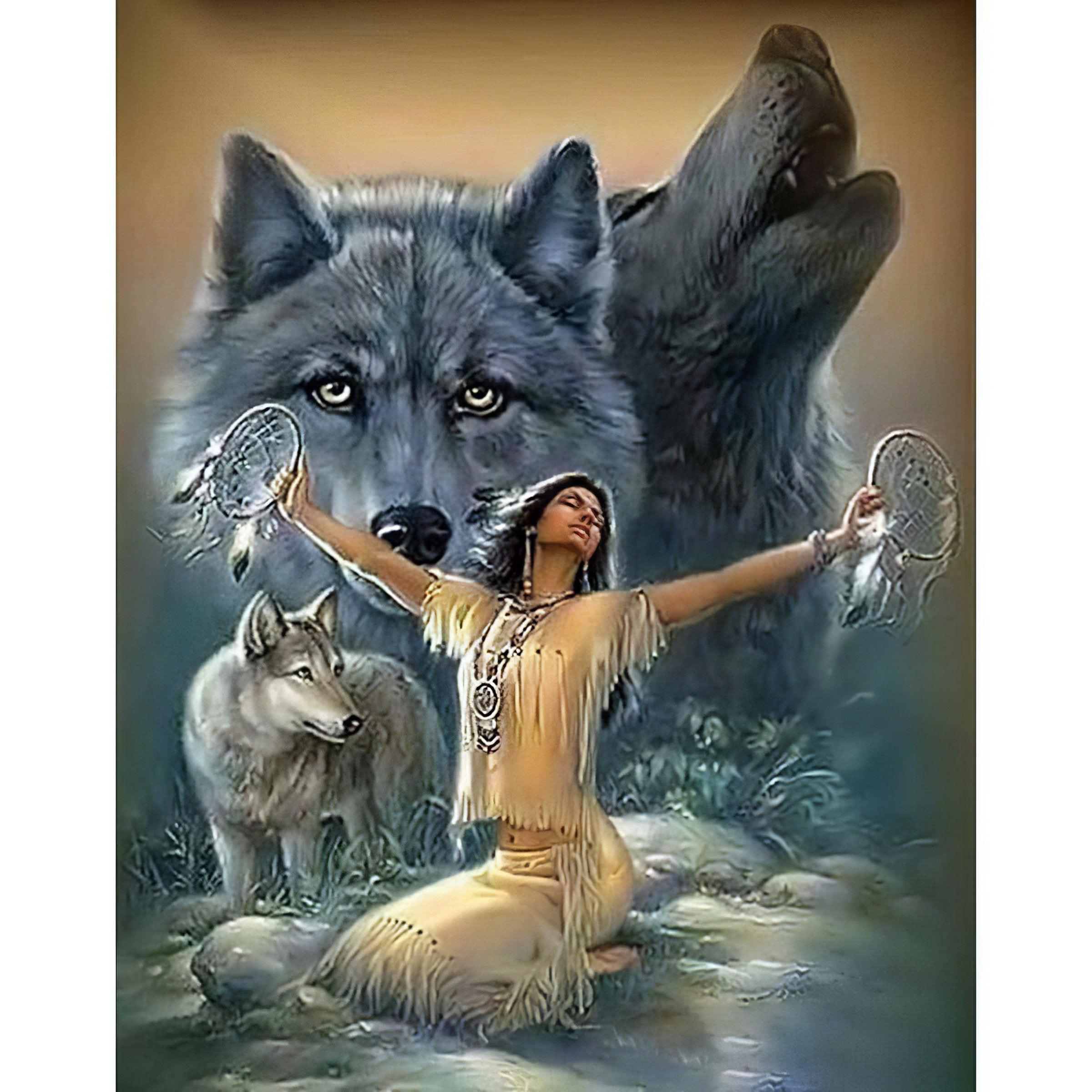 Indian Woman And Wolf