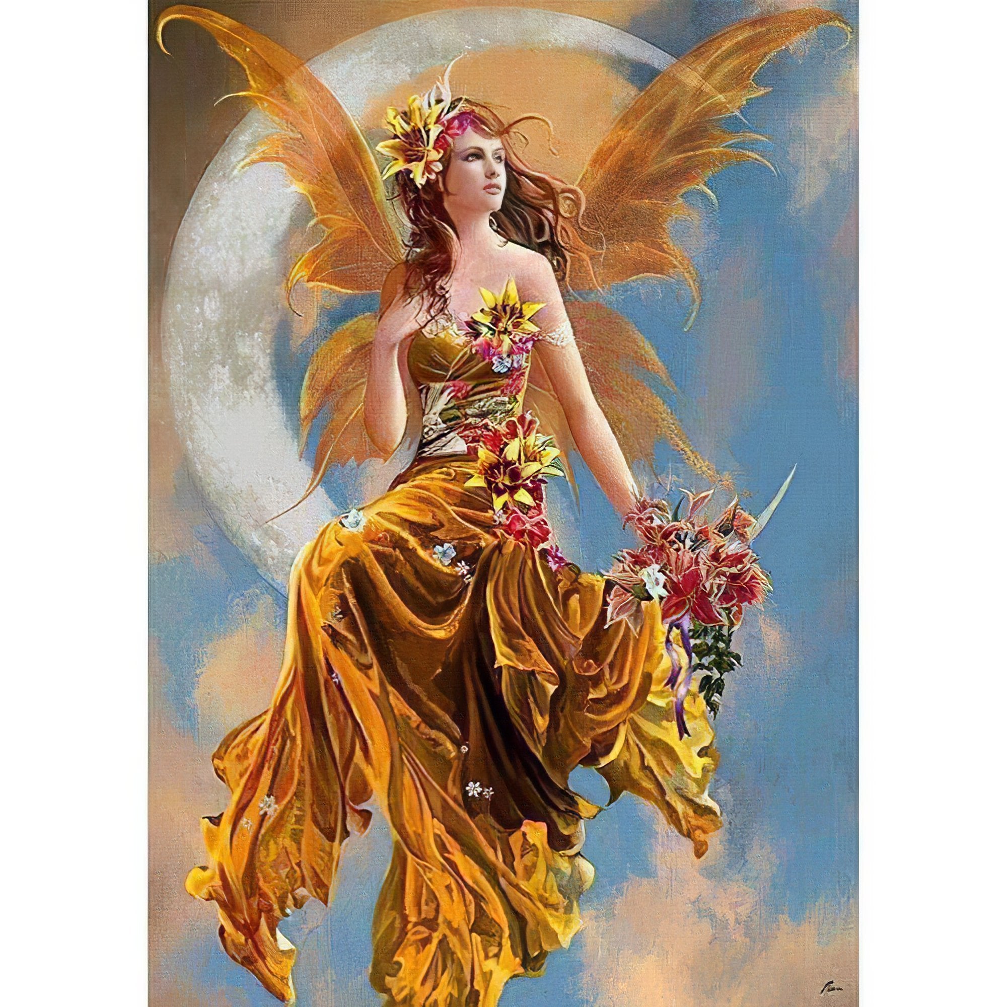 Feel the magic of Girl Under The Moon with flowers.Girl Under The Moon With Flowers - Diamondartlove
