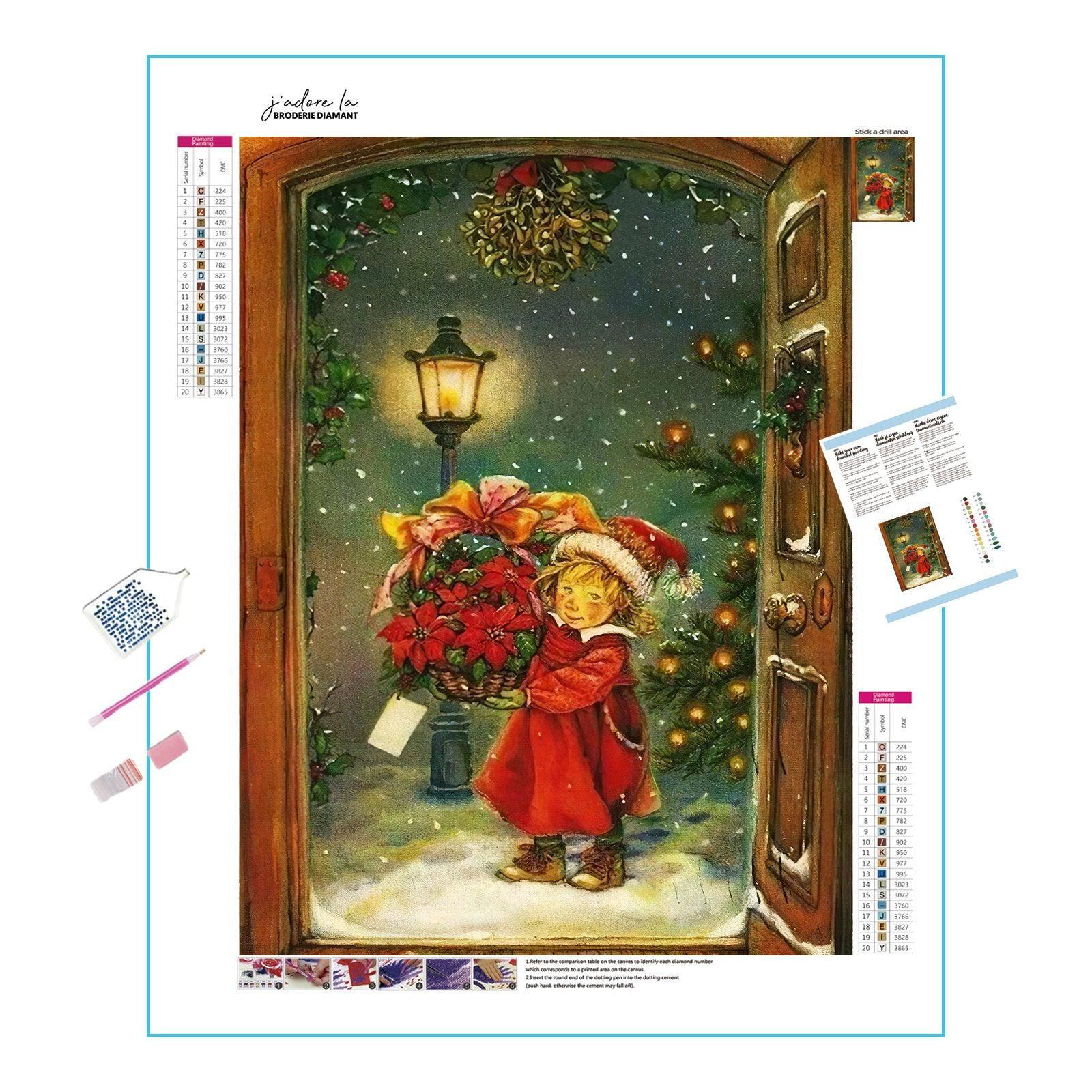 Embrace holiday spirit with a joyful girl surrounded by winter’s floral gifts. Christmas Girl With Flowers - Diamondartlove