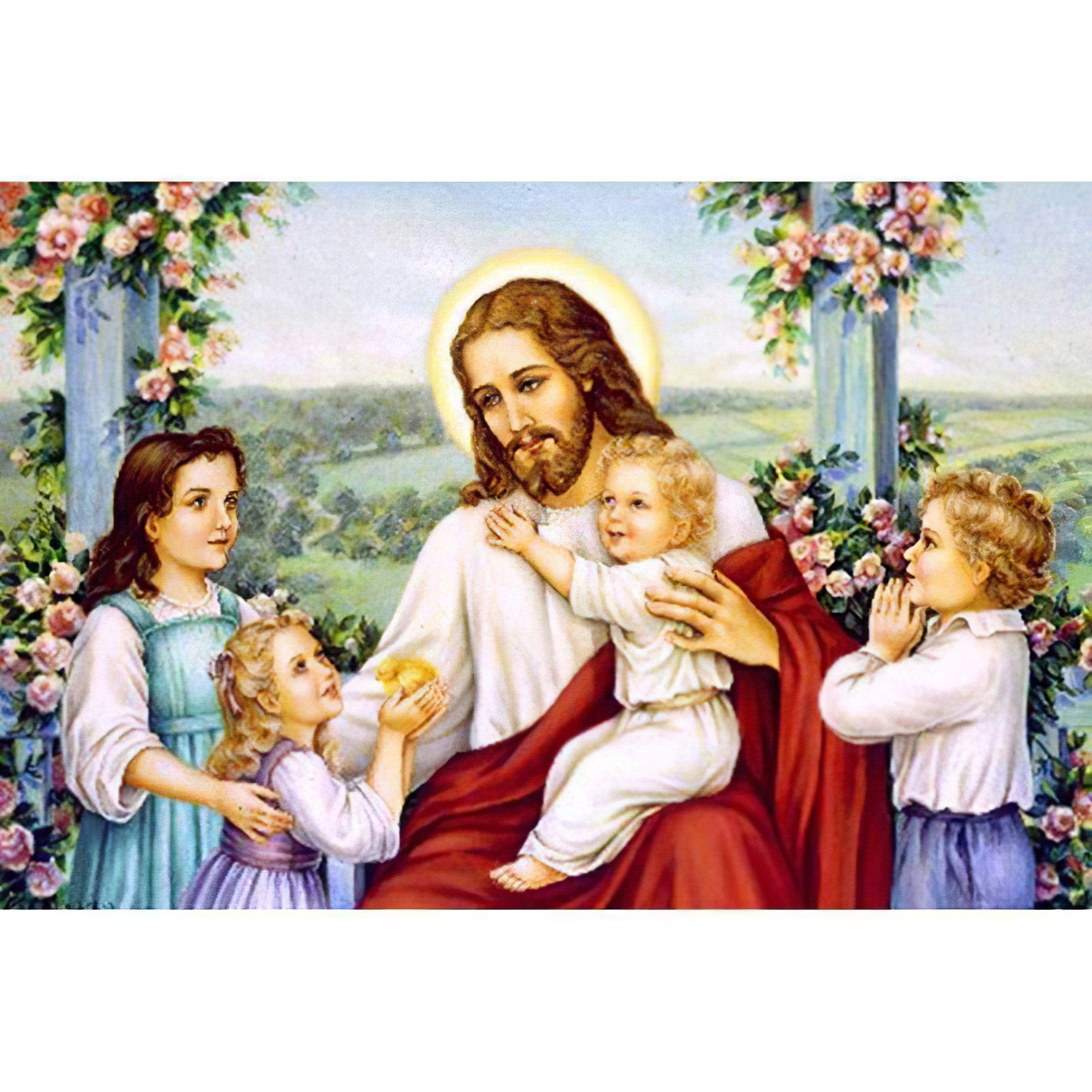 A heartfelt portrayal of Jesus with children, symbolizing guidance, love.Children And Jesus - Diamondartlove