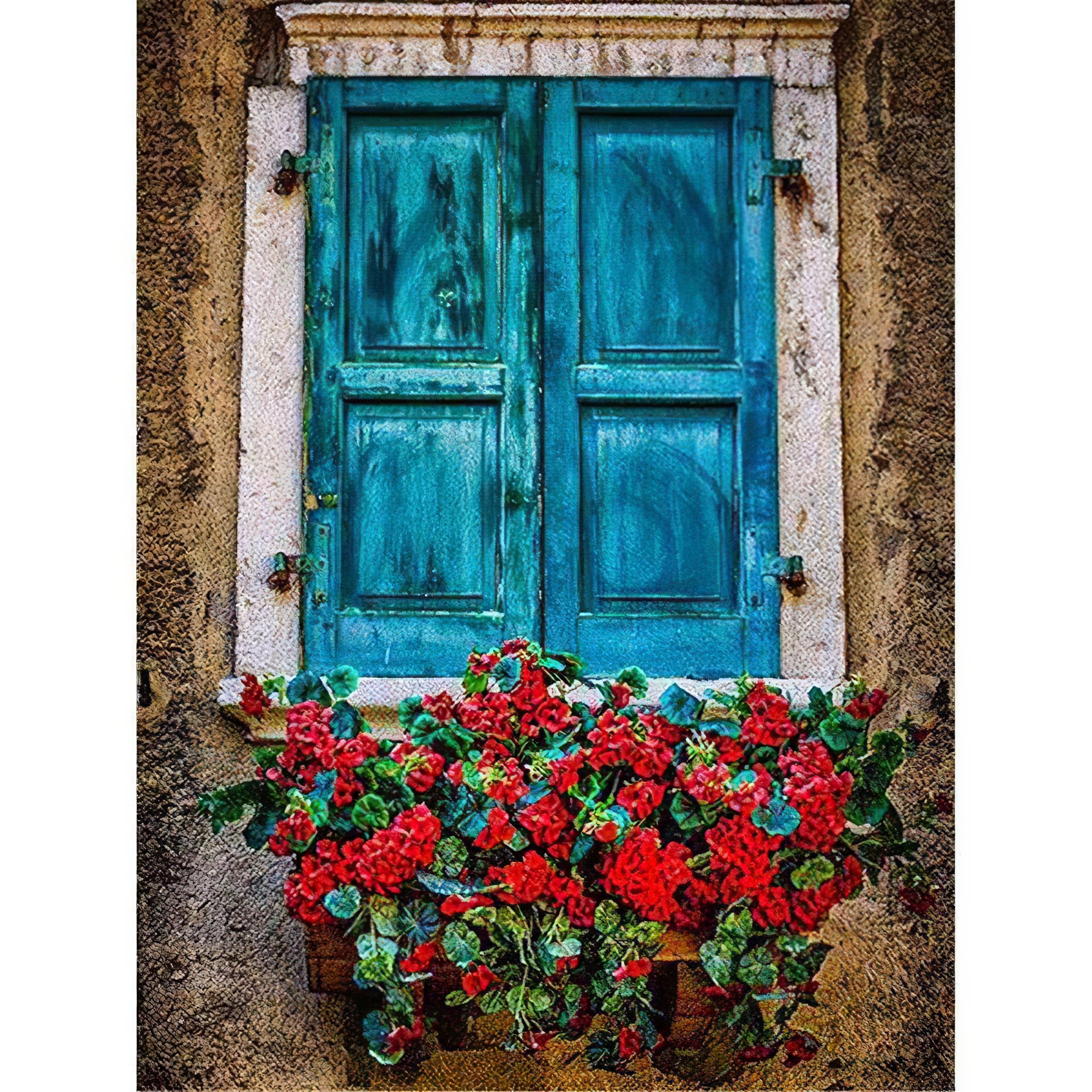 Enjoy the serene beauty, a peaceful floral arrangement.Red Flowers By The Window - Diamondartlove
