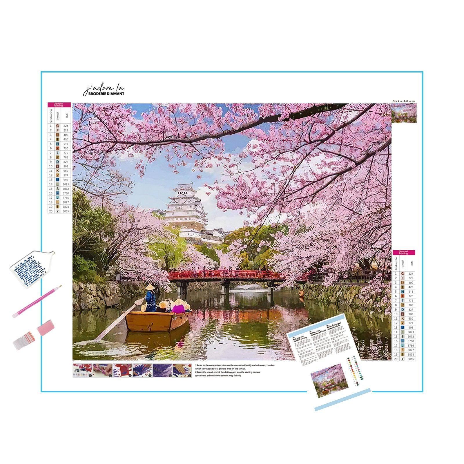 Admire serene beauty with Japanese Cherry Tree on River.Japanese Cherry Tree On River - Diamondartlove