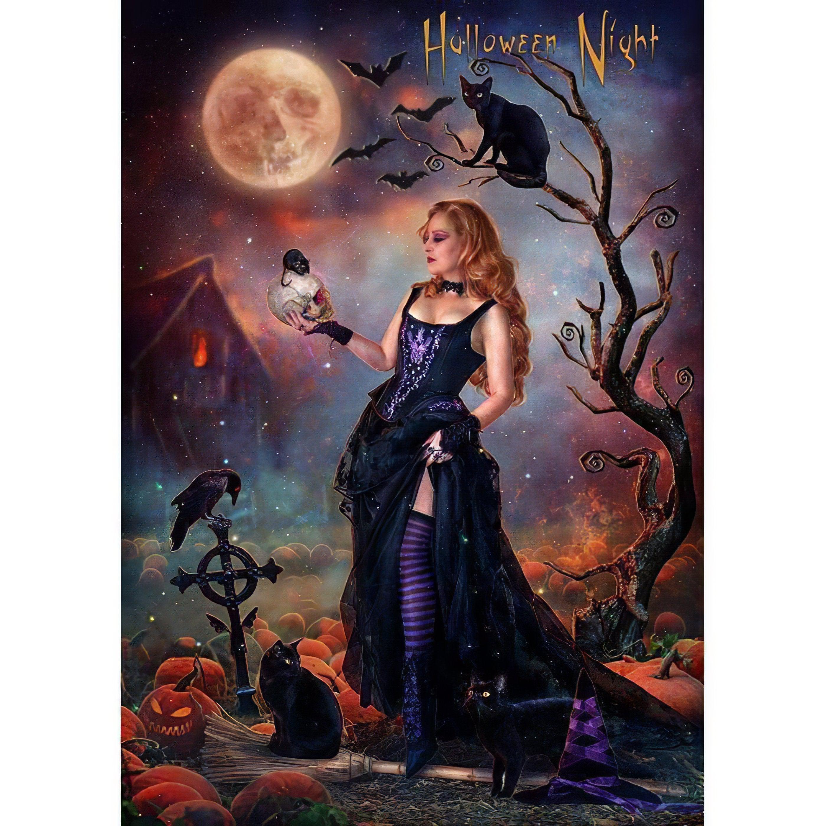 Reign over the night with Halloween's Queen and Moon.Halloween'S Queen And Pumpkin'S Moon - Diamondartlove