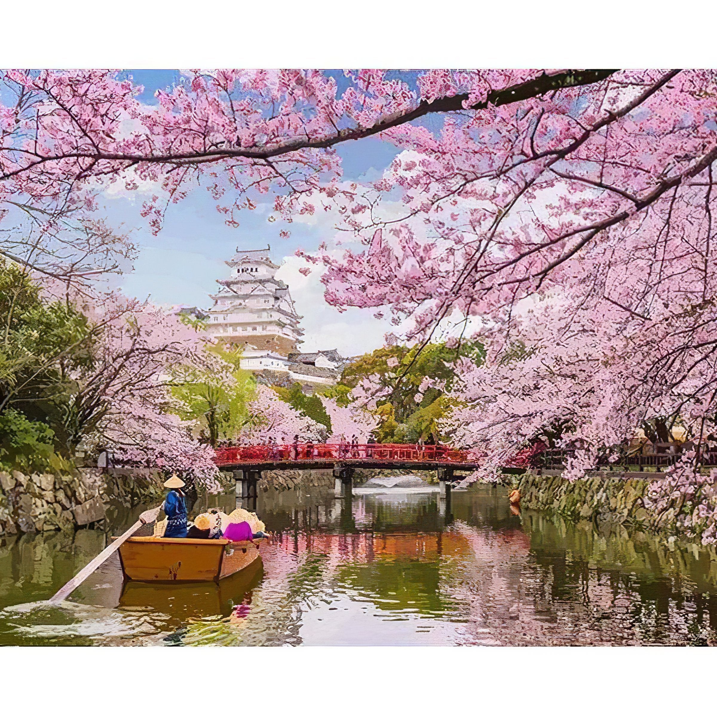 Admire serene beauty with Japanese Cherry Tree on River.Japanese Cherry Tree On River - Diamondartlove