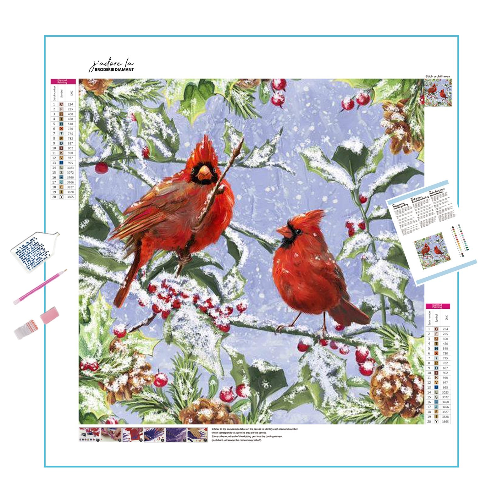 Festive joy with birds and holly in vibrant celebration. Birds & Holly Christmas - Diamondartlove