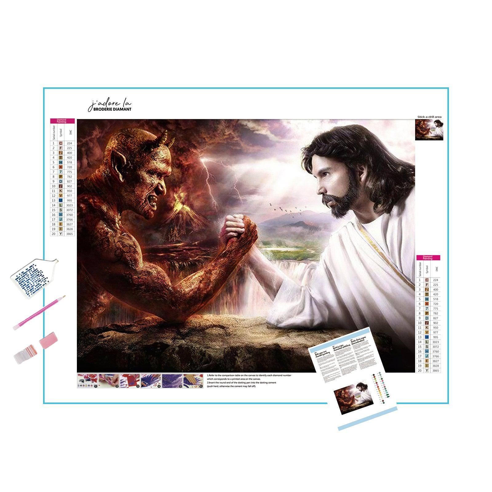 Explore the powerful struggle between Jesus and evil forces.Jesus Vs Evil - Diamondartlove