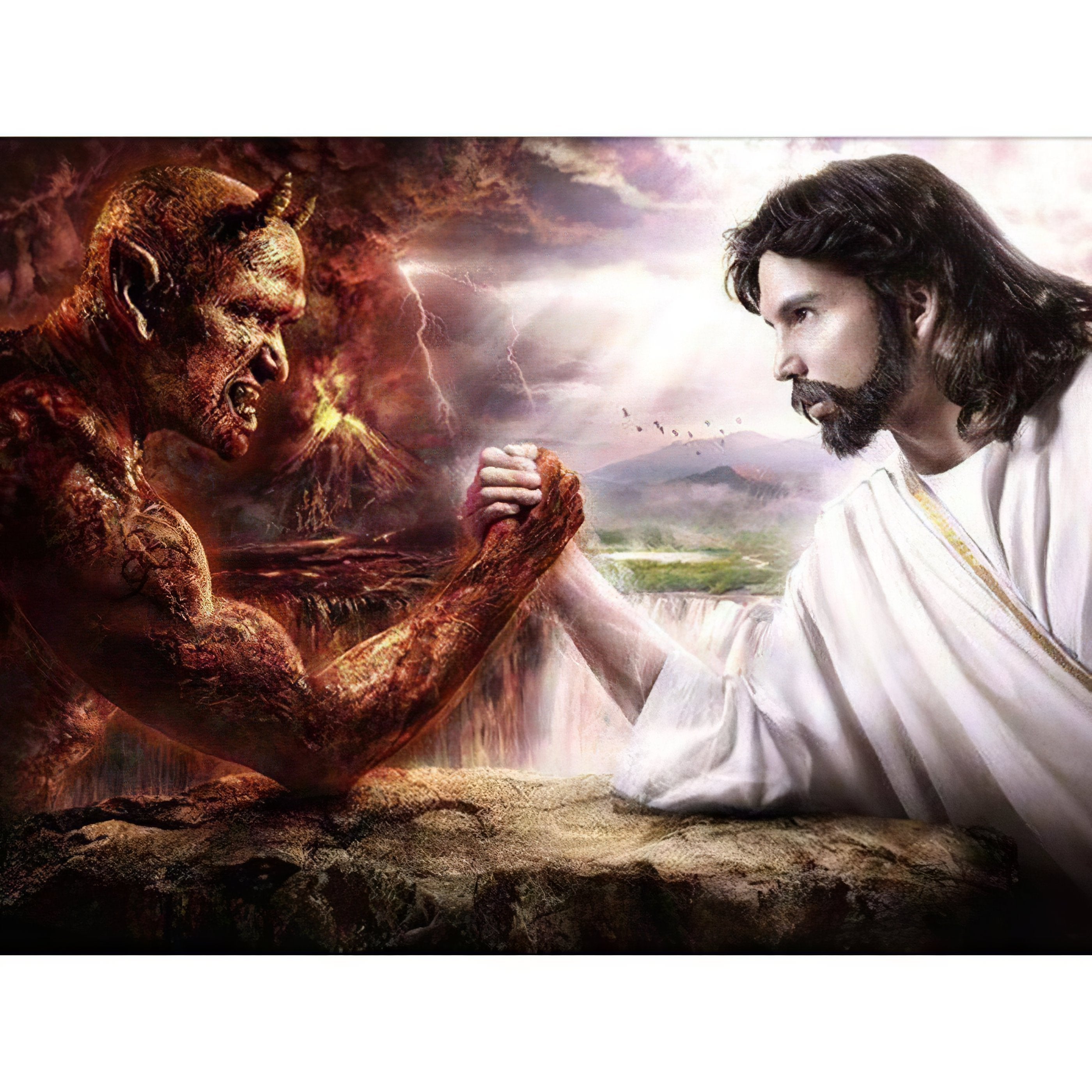 Explore the powerful struggle between Jesus and evil forces.Jesus Vs Evil - Diamondartlove
