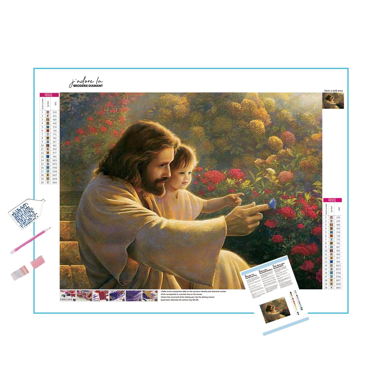 Feel divine warmth with Jesus and Baby amidst flowers. Jesus And Baby With Flowers - Diamondartlove