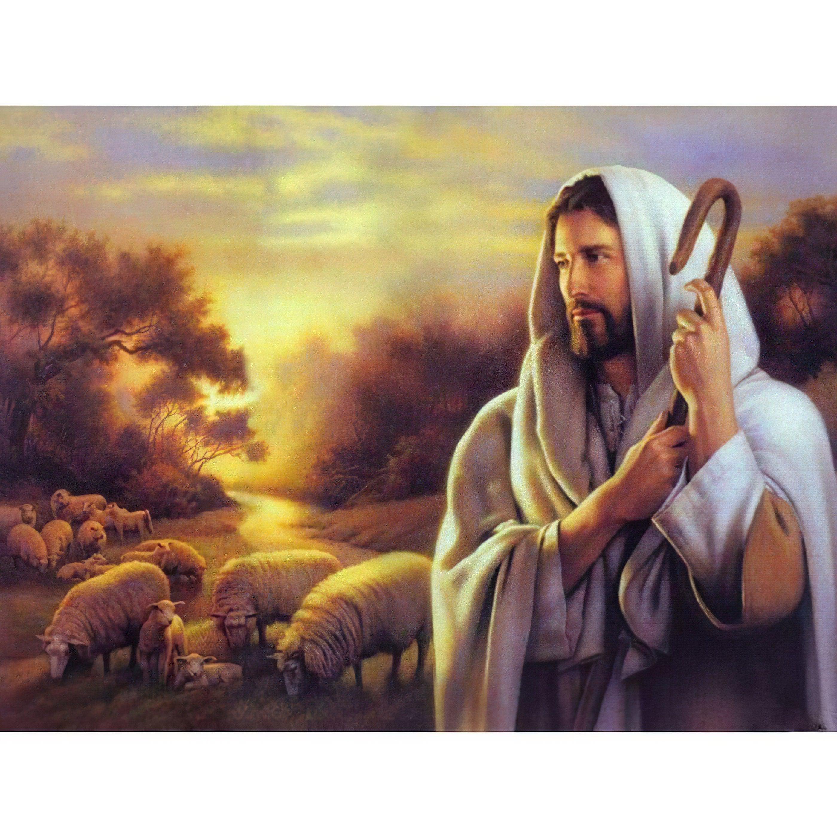 Discover pastoral peace with Jesus and Sheep. Jesus And Moutons - Diamondartlove
