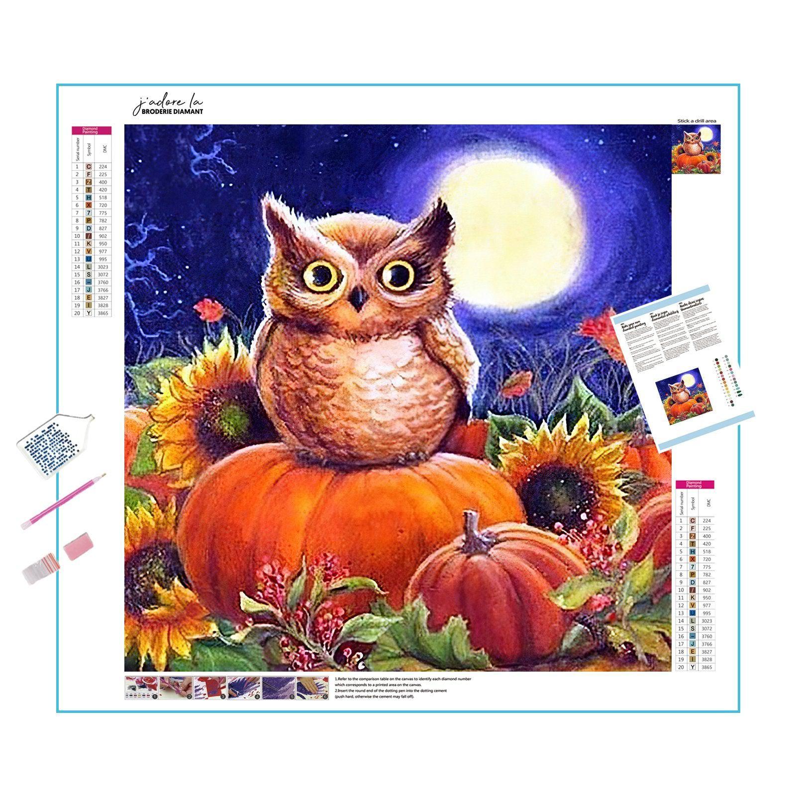 Explore the mystical world of a wise owl under moonlight.Midnight Owl - Diamondartlove