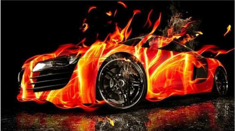Feel the thrill of speed with blazing car artwork.Fiery Car Artwork - Diamondartlove