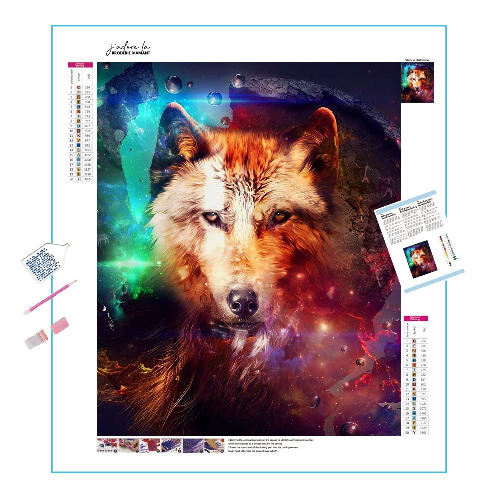 Discover the mystical allure of a colorful wolf, blending the wild with a splash of color.Colorful Wolf - Diamondartlove