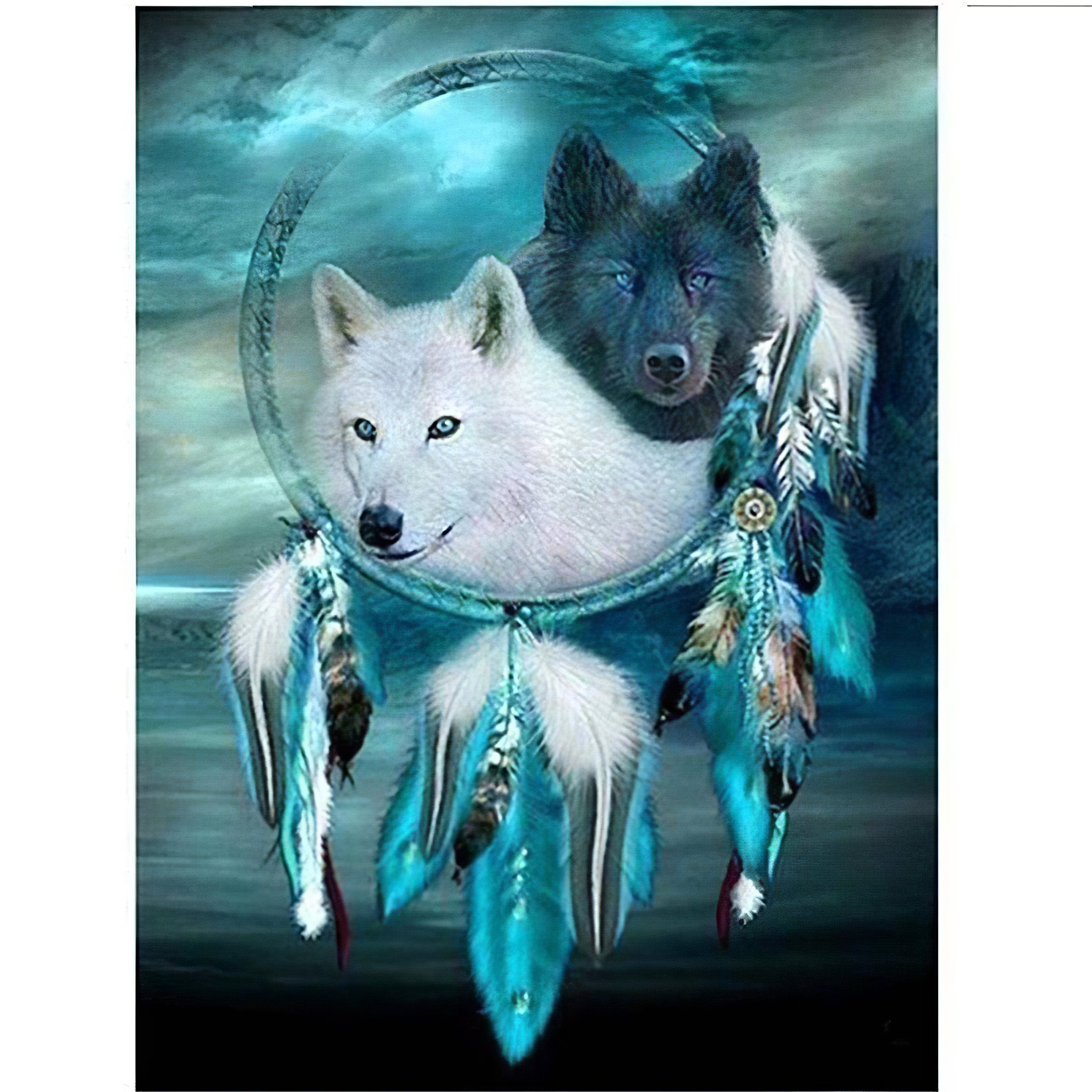 Majestic portrayal of a wolf, embodying the balance of power and peace. Black And White Wolf - Diamondartlove