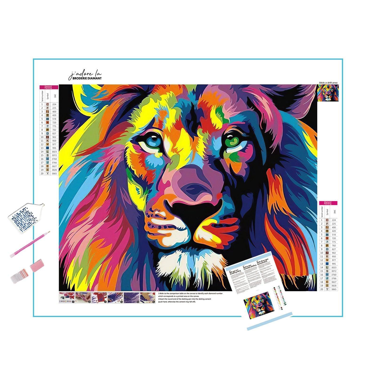 Experience the awe of a colored lion, radiating strength and vibrancy.Colored Lion - Diamondartlove
