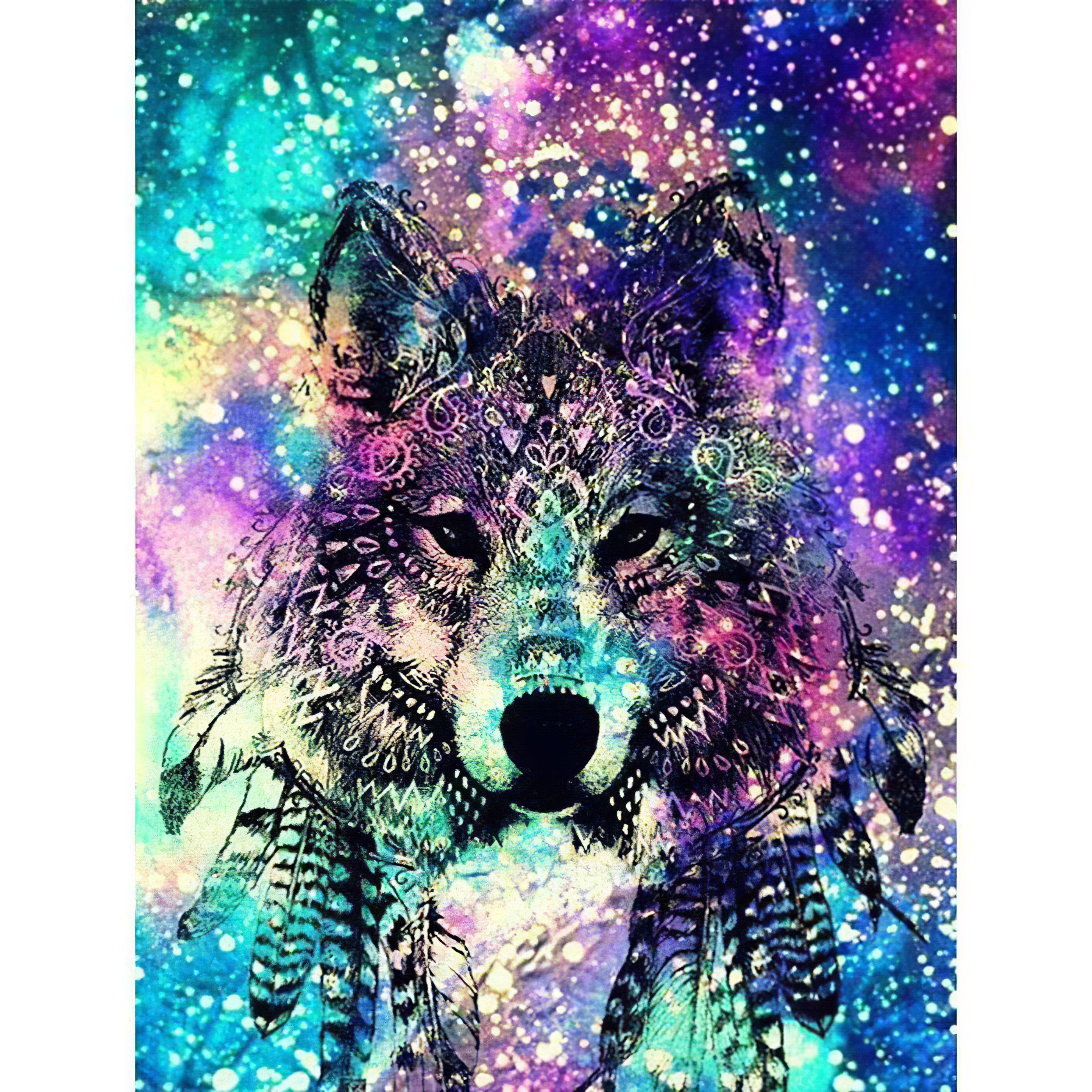 Embrace the wild with a colored wolf, a symbol of mystical beauty.Colored Wolf - Diamondartlove