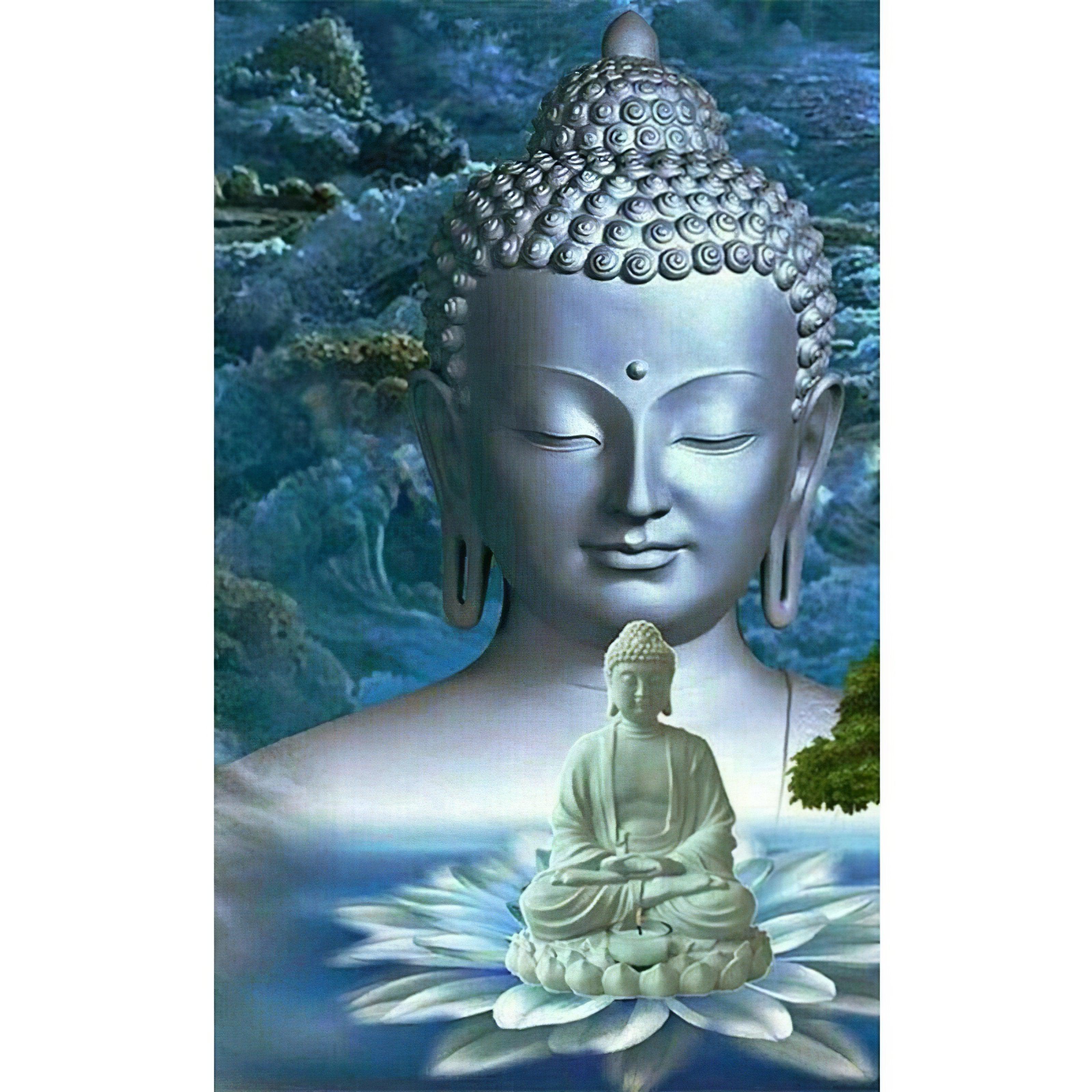 A serene Buddha overlooking a lake, symbolizing calmness and reflection. Buddha On Lake - Diamondartlove