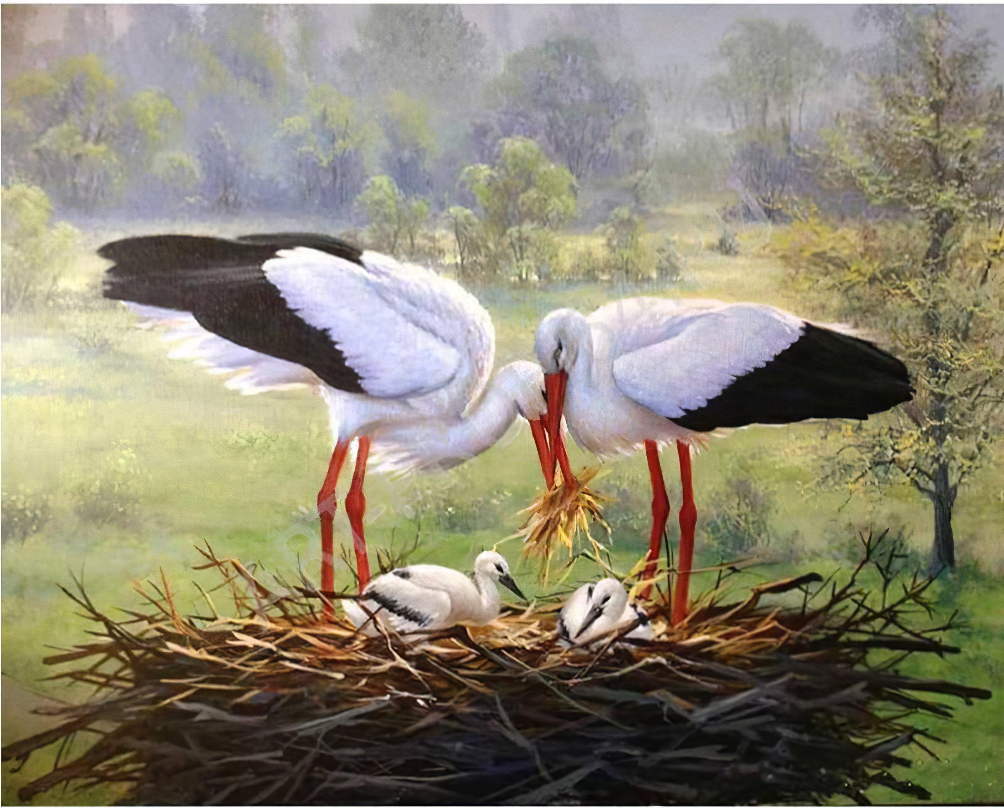 Storks’ nest symbolizing home and new beginnings. Birdhouse Of Storks - Diamondartlove