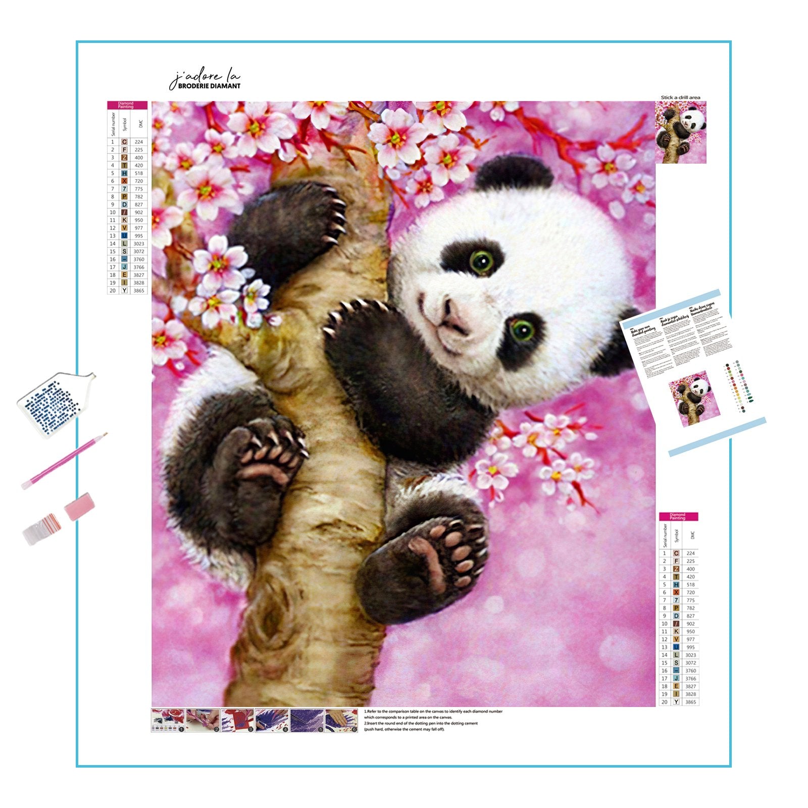 Adorable Cute Panda With Flowers art piece.Cute Panda With Flowers - Diamondartlove