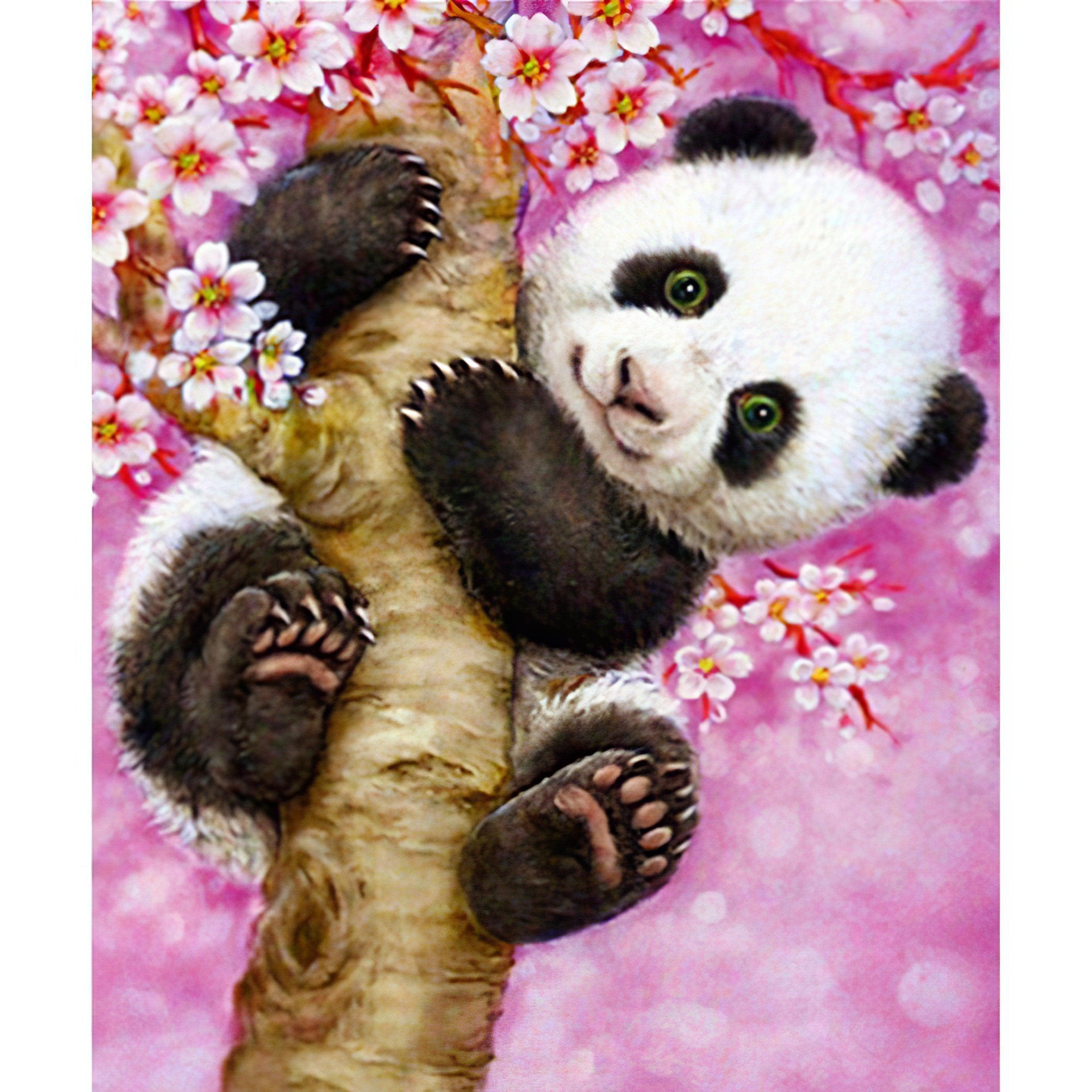 Adorable Cute Panda With Flowers art piece.Cute Panda With Flowers - Diamondartlove