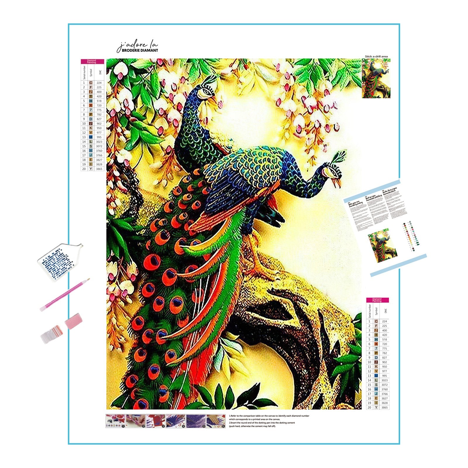 Admire the radiant plumes of a colorful peacock, a natural masterpiece of elegance.Colorful Paon - Diamondartlove
