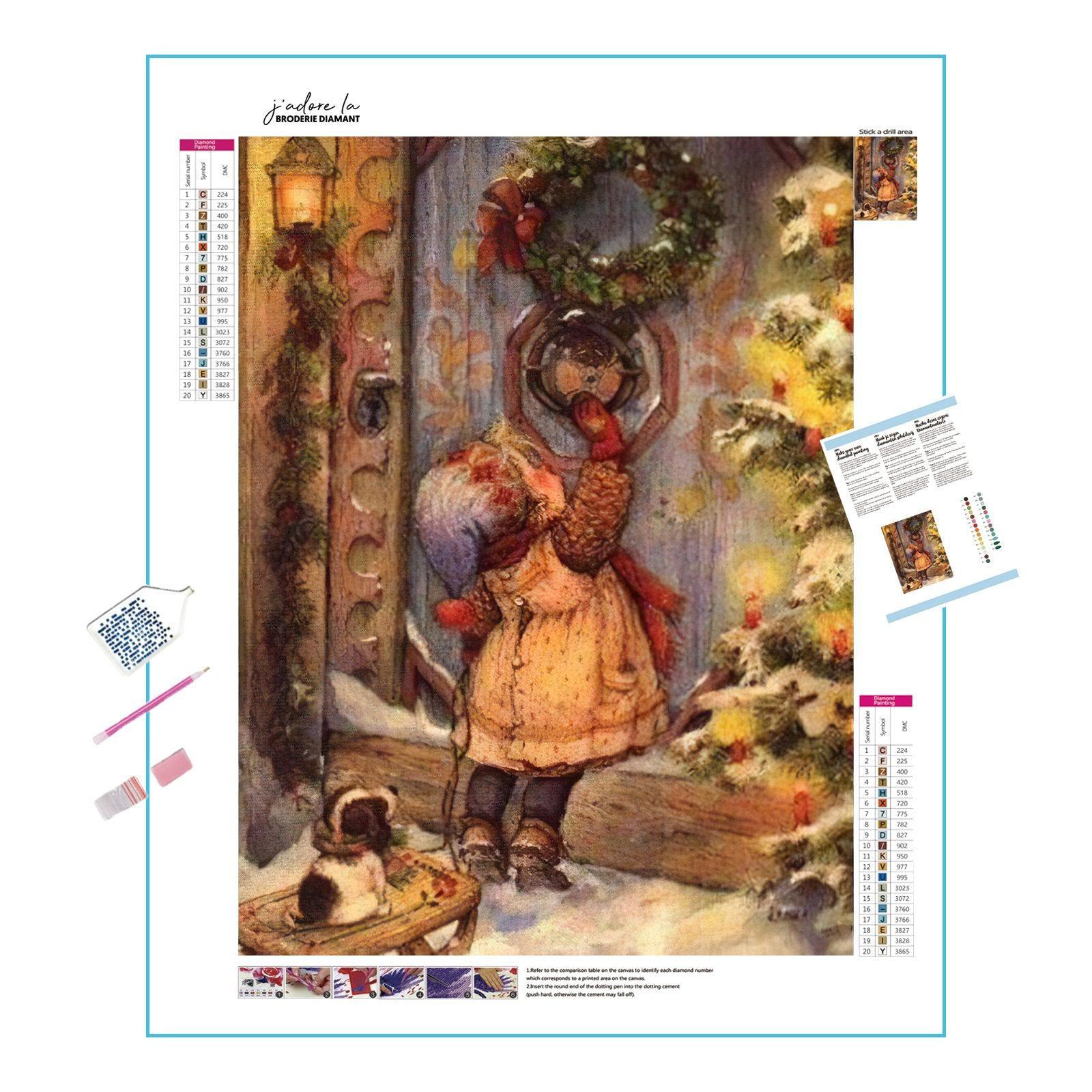 Cherish joy and friendship of a girl and her puppy in holiday bliss.Christmas Little Puppy And Little Girl - Diamondartlove