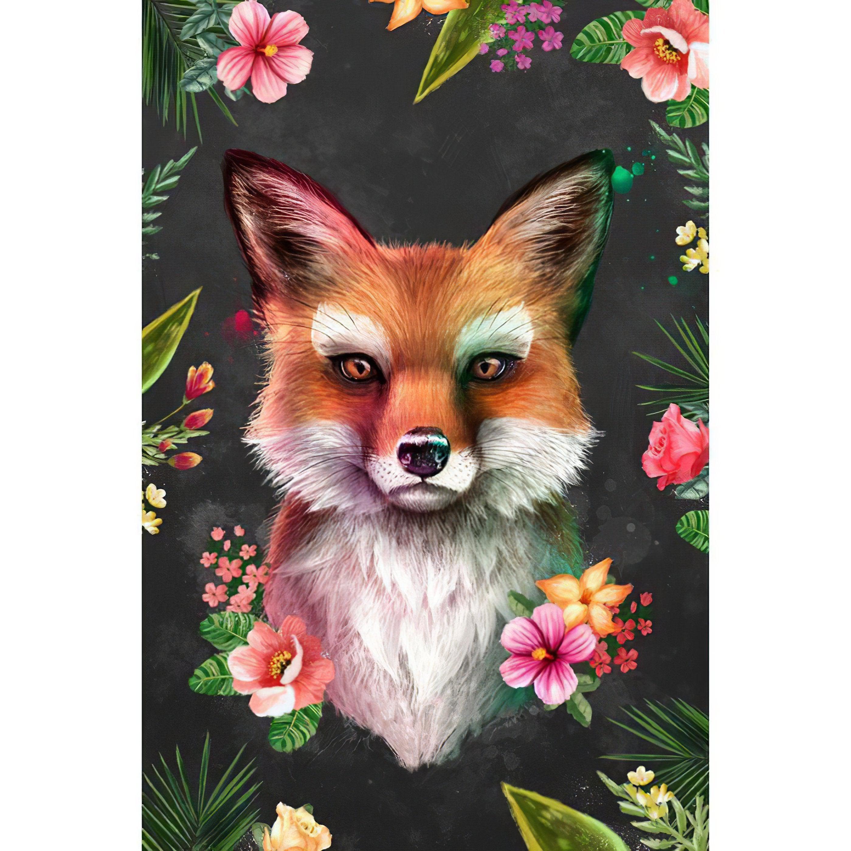 Discover the charm of a fox amidst vibrant flowers.Fox And Flower - Diamondartlove