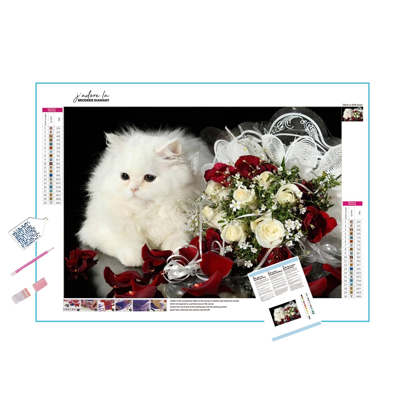 Delight in the curious gaze of a cat amidst a bed of vibrant roses. Rose And Cat - Diamondartlove