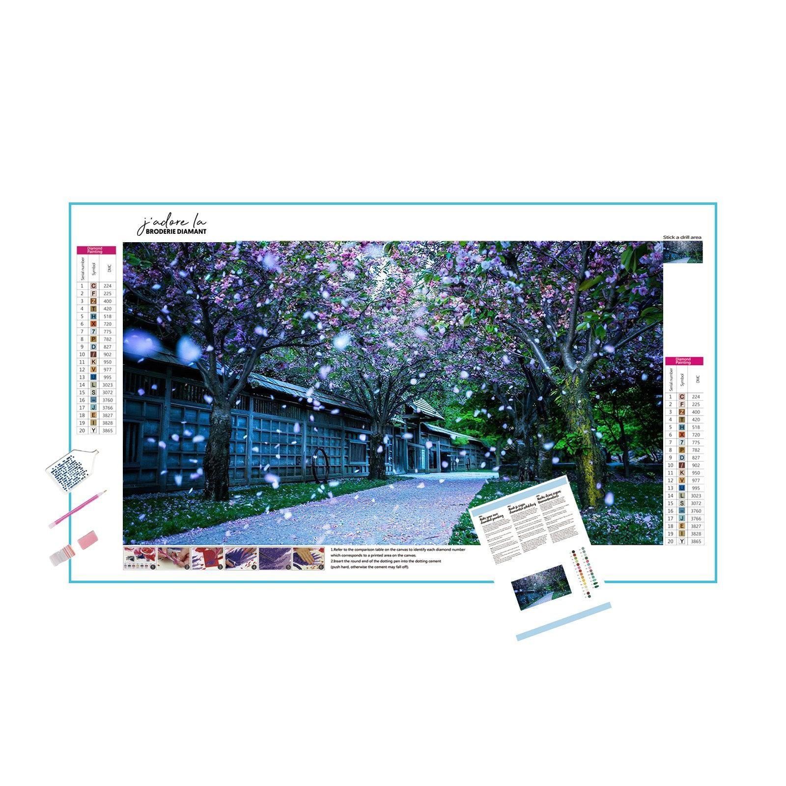 Stroll down a path lined with blooming blossoms, embodying spring’s vibrant spirit.Road Of Cherry Trees - Diamondartlove