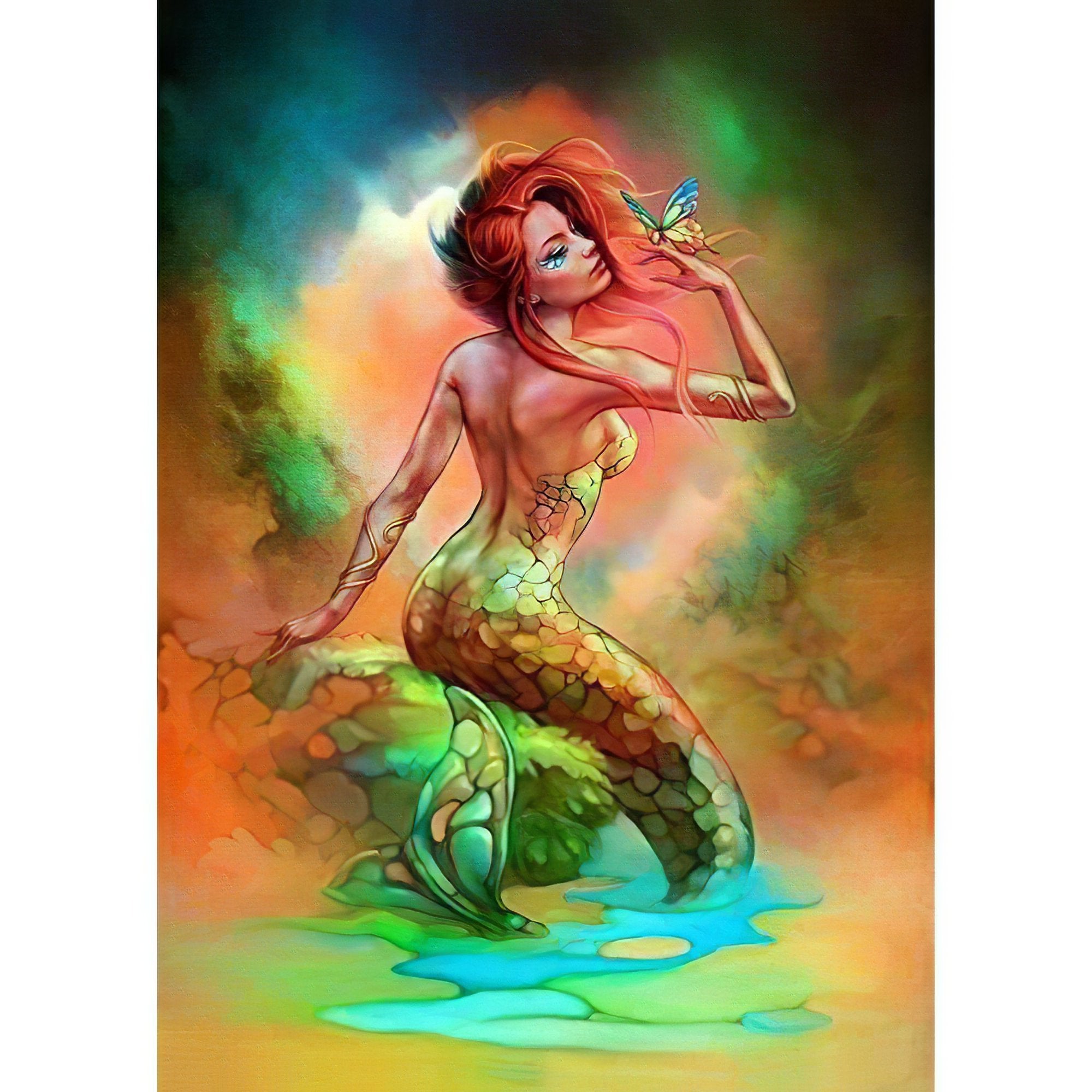 Dive into the ocean's depths with Green Mermaid artwork.Green Mermaid - Diamondartlove
