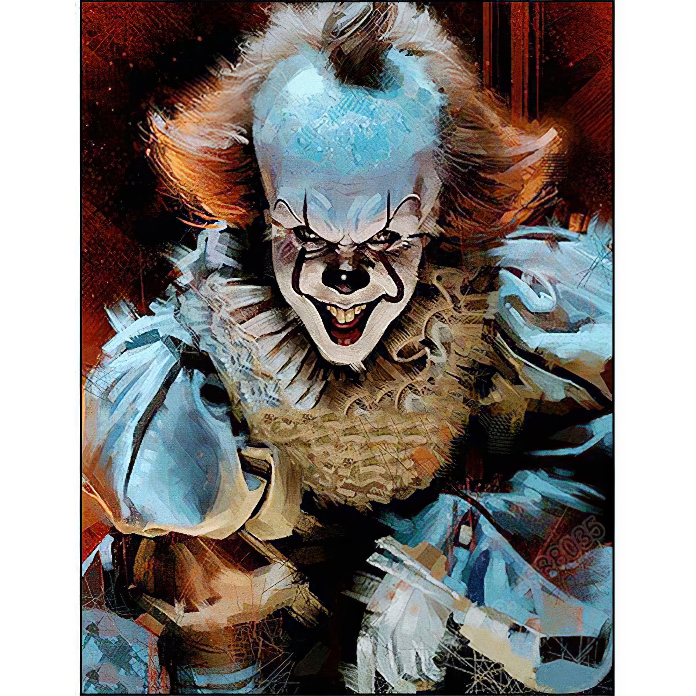 Feel the chill with Pennywise in this haunting artwork.It Pennywise - Diamondartlove