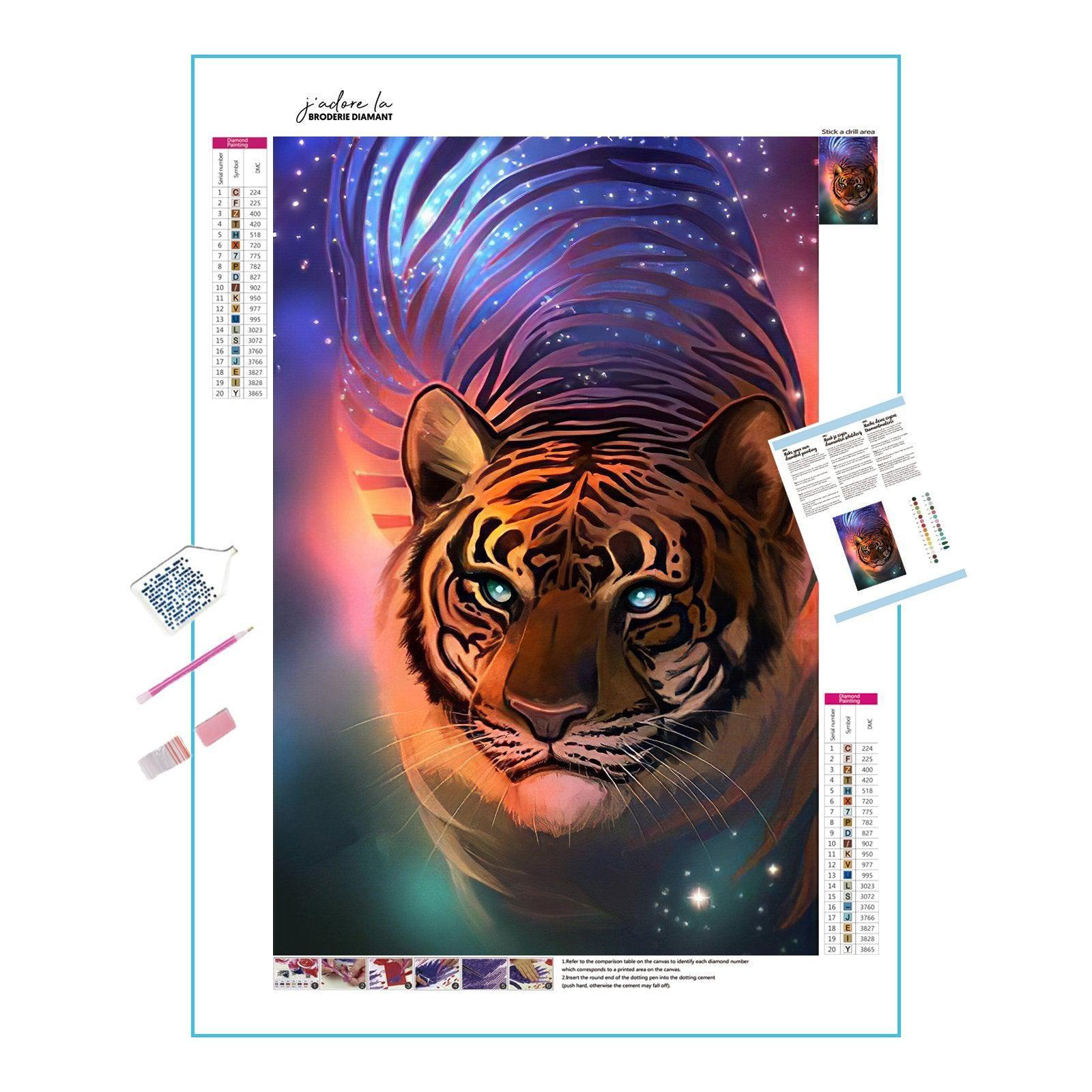 Marvel at the striking vibrance of a colorful tiger, a bold symbol of beauty and strength.Colorful Tiger - Diamondartlove