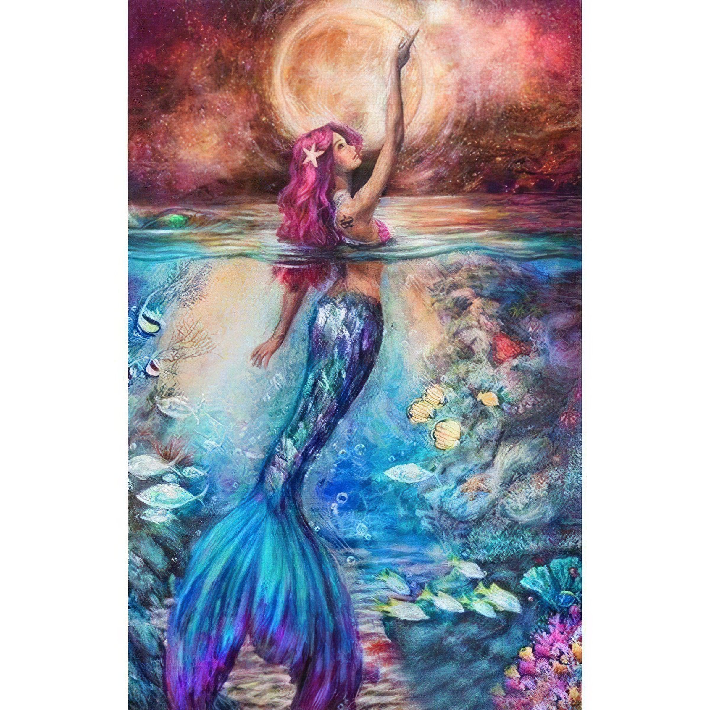 An ethereal blue mermaid, merging the mysteries of the sea with grace. Blue Mermaid - Diamondartlove