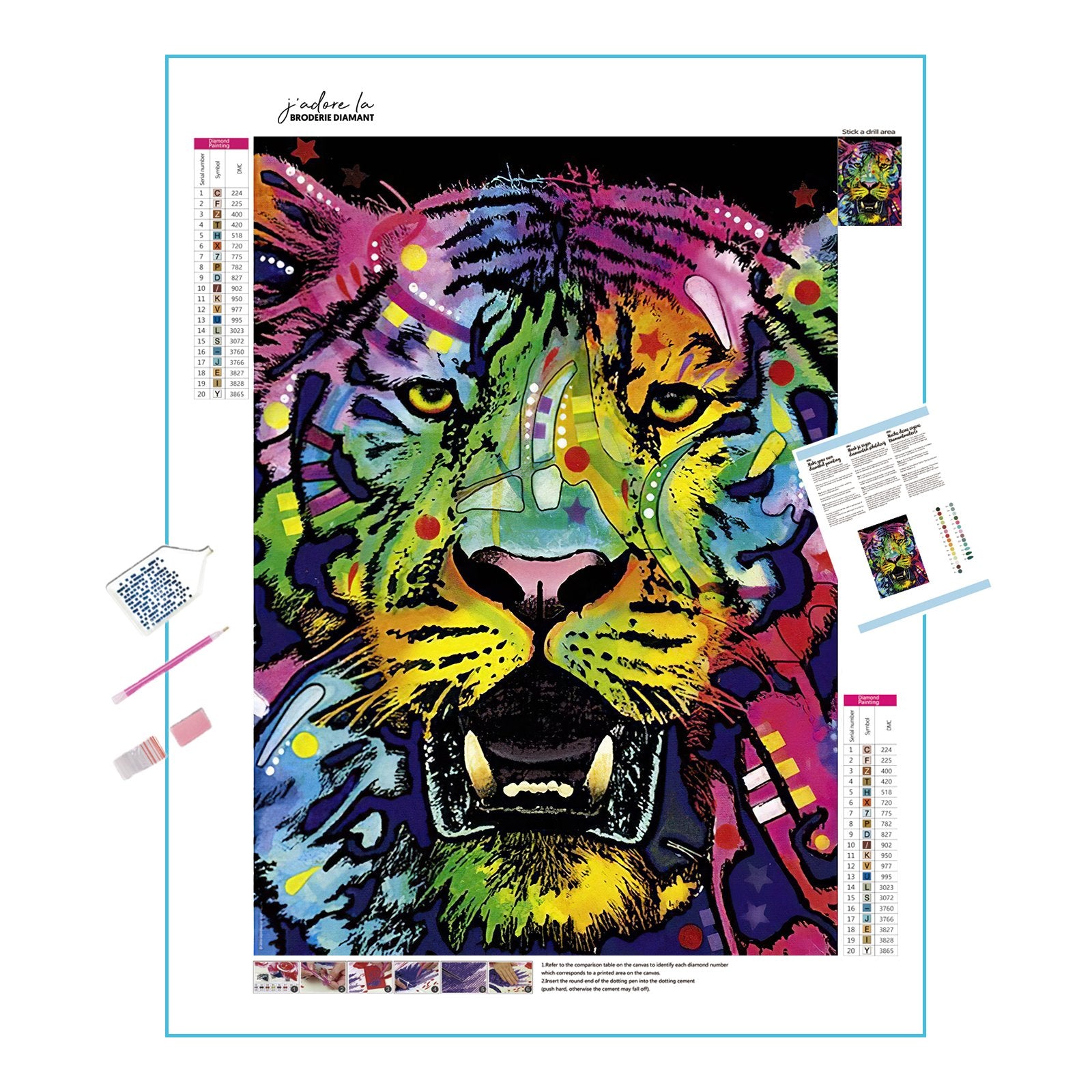 Marvel at the striking vibrance of a colorful tiger, a bold symbol of beauty and strength. Colorful Tiger - Diamondartlove