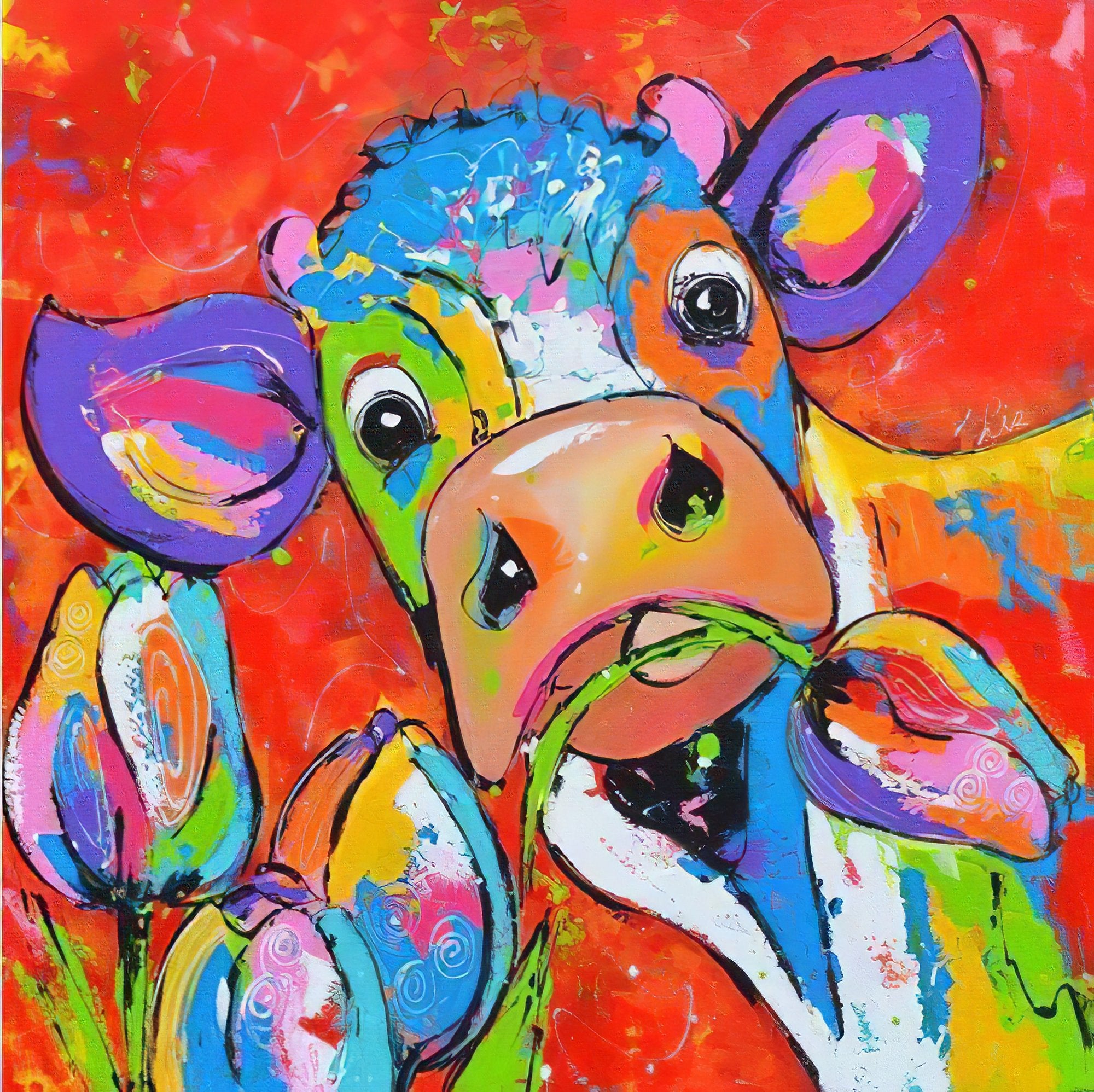 Encounter the unique charm of a brightly colored cow, a feast for the eyes. Colored Cow - Diamondartlove
