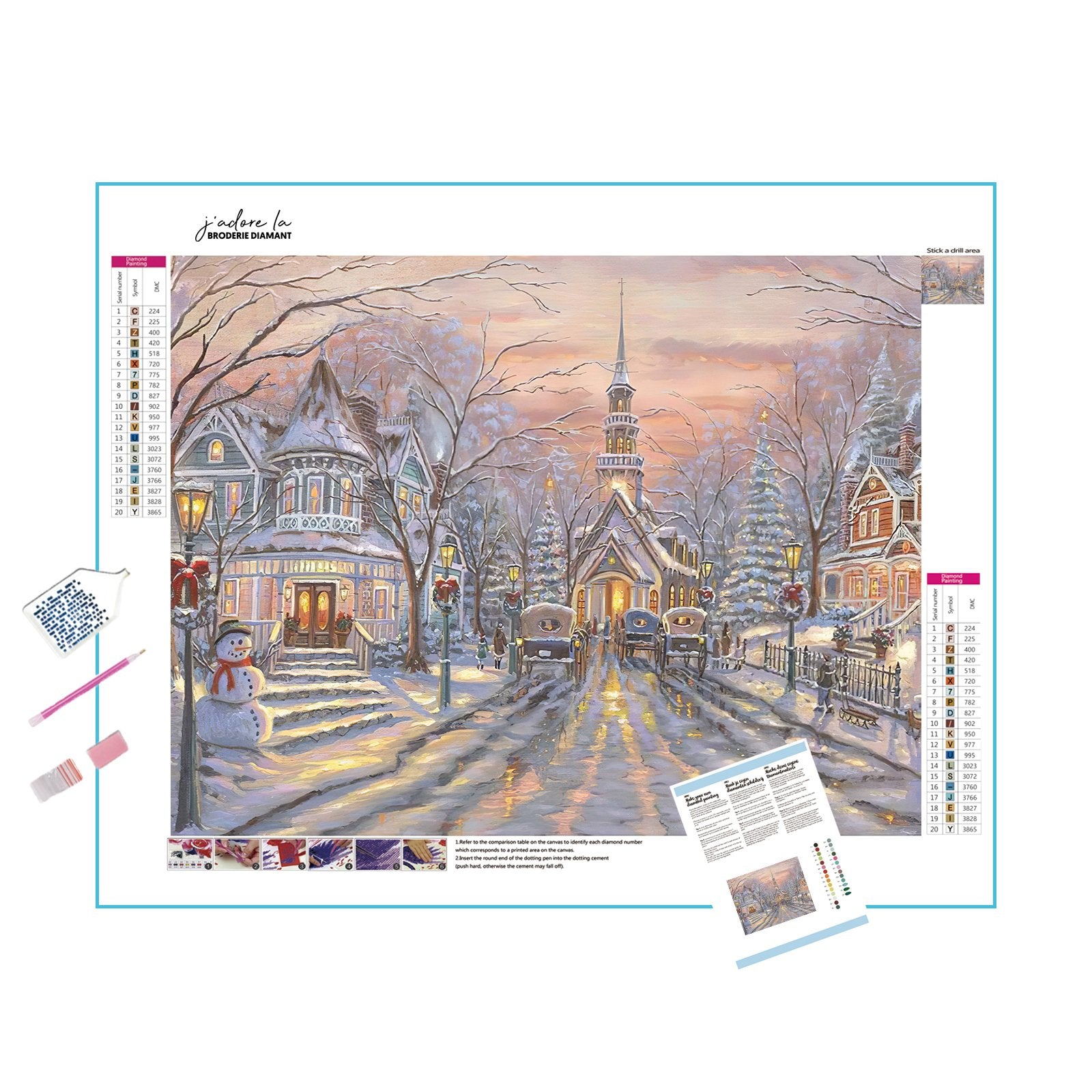 Explore a snowy Christmas village, aglow with festive lights.Christmas Village Winter - Diamondartlove