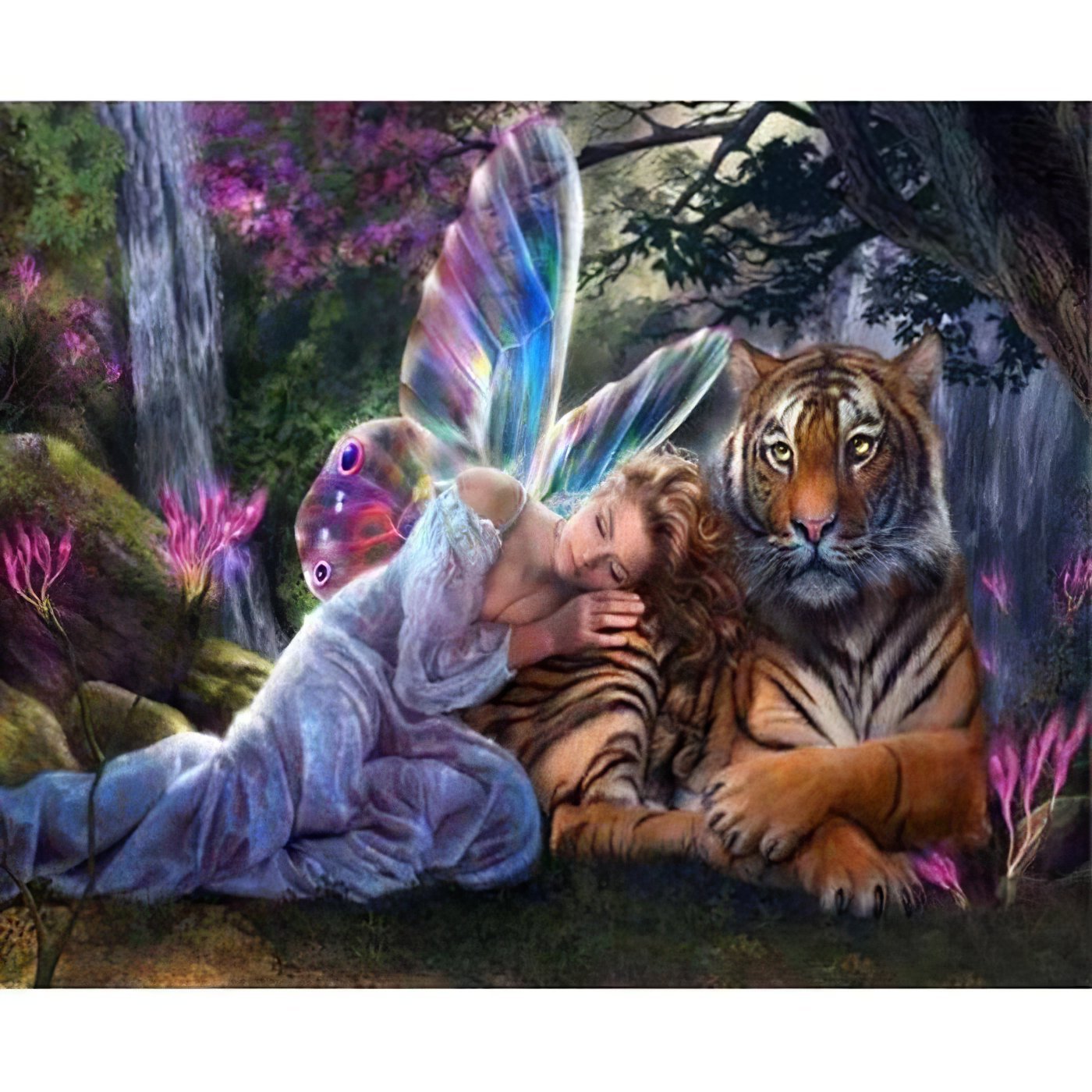 Angel Girl with Tiger: Fierce protection meets tender companionship Angel Girl With Tiger - Diamondartlove