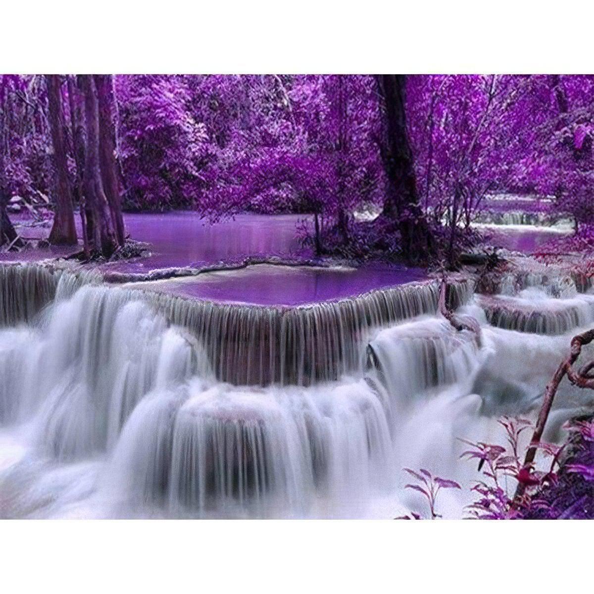 Purple Trees On Waterfall