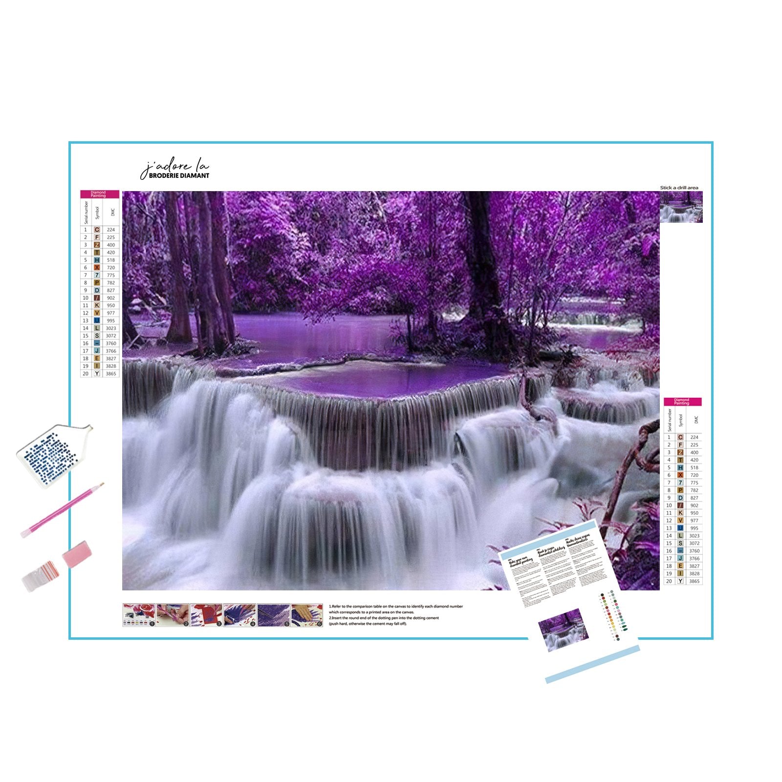Behold the stunning Purple Trees on Waterfall, where nature's colors dazzle.Purple Trees On Waterfall - Diamondartlove