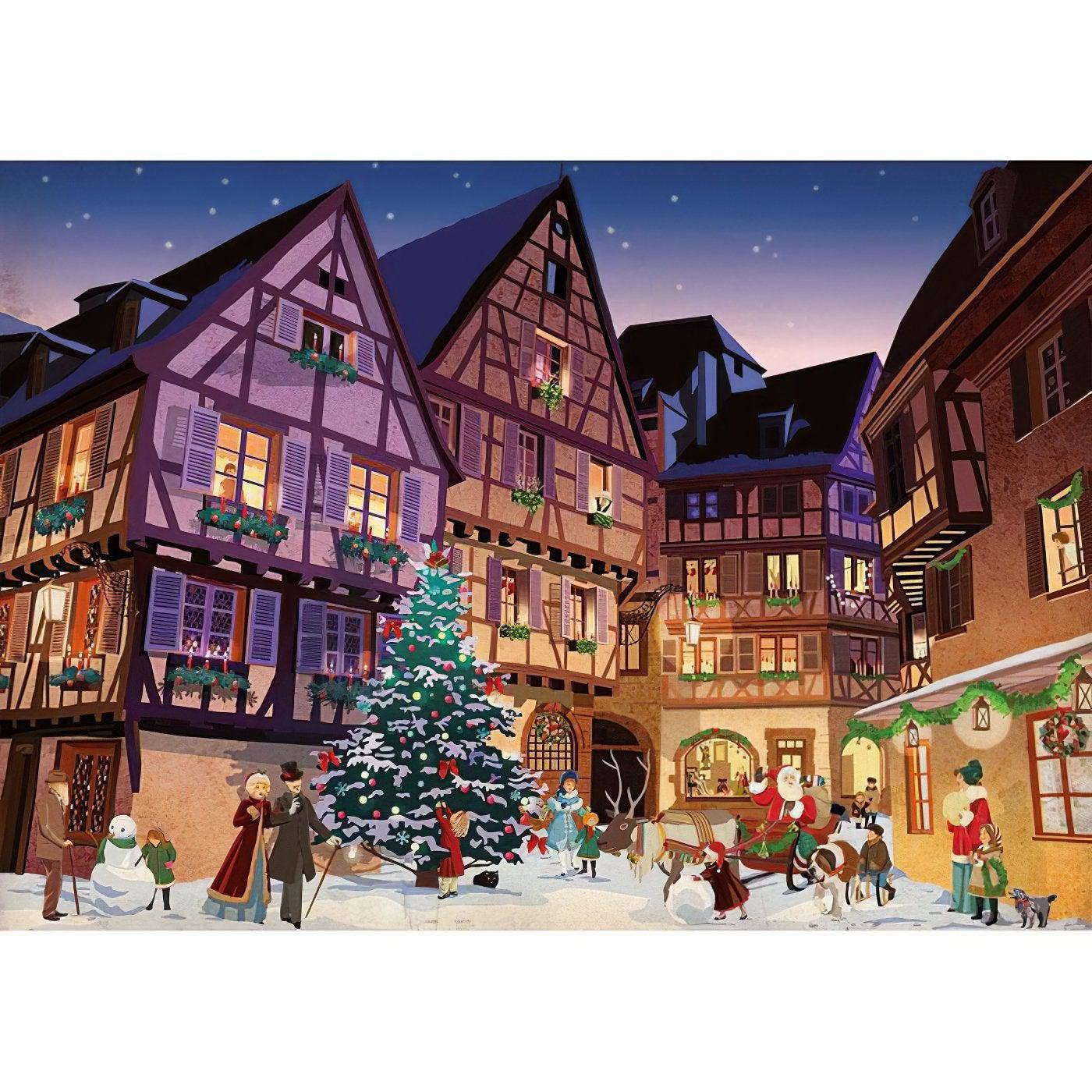 A small village nestled under the twinkling lights of a Christmas tree.Christmas Tree And Small Village - Diamondartlove